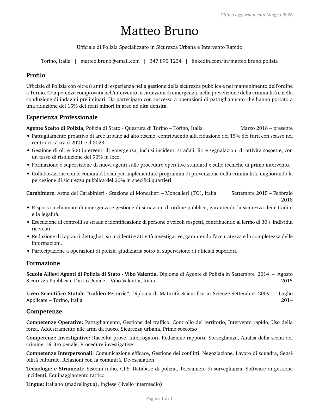 Police and Sheriff's Patrol Officers CV in Italian — page 1