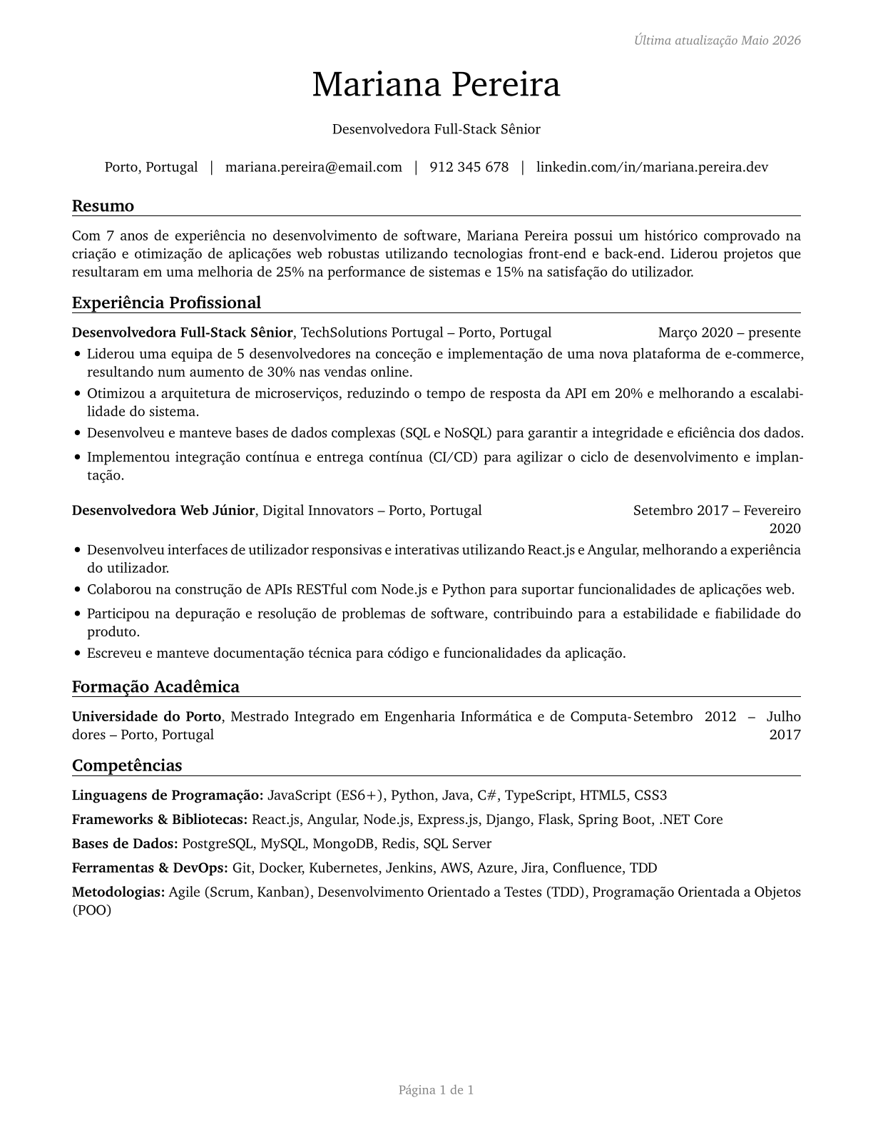 Computer Programmers CV in Portuguese — page 1
