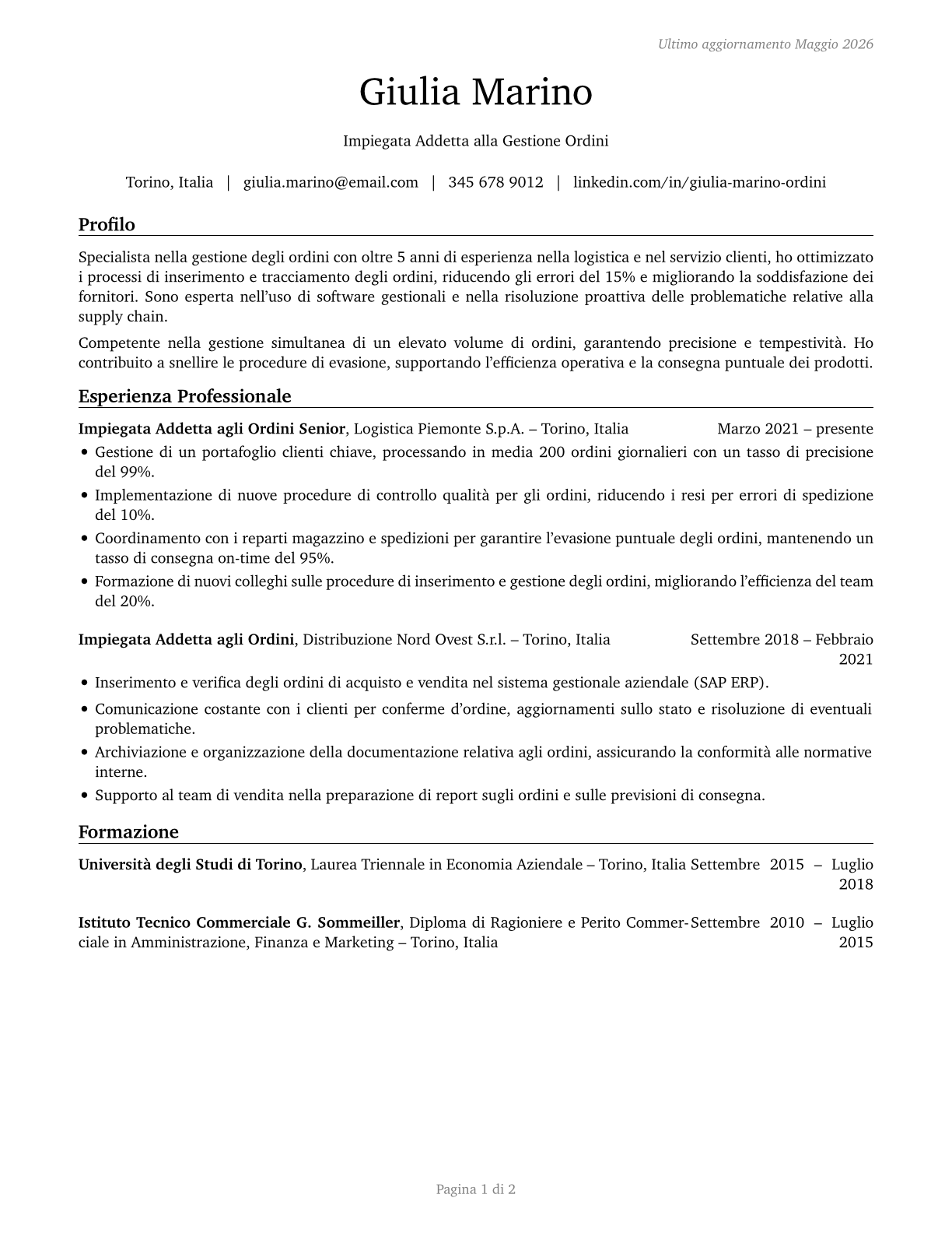Order Clerks CV in Italian — page 1