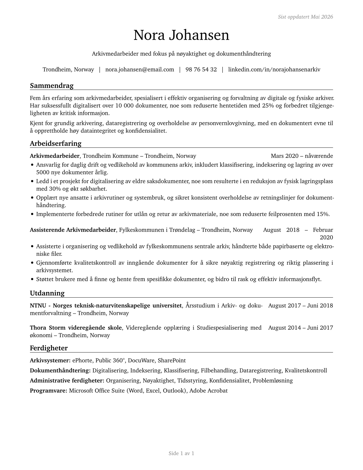 File Clerks CV in Norwegian_bokmal — page 1