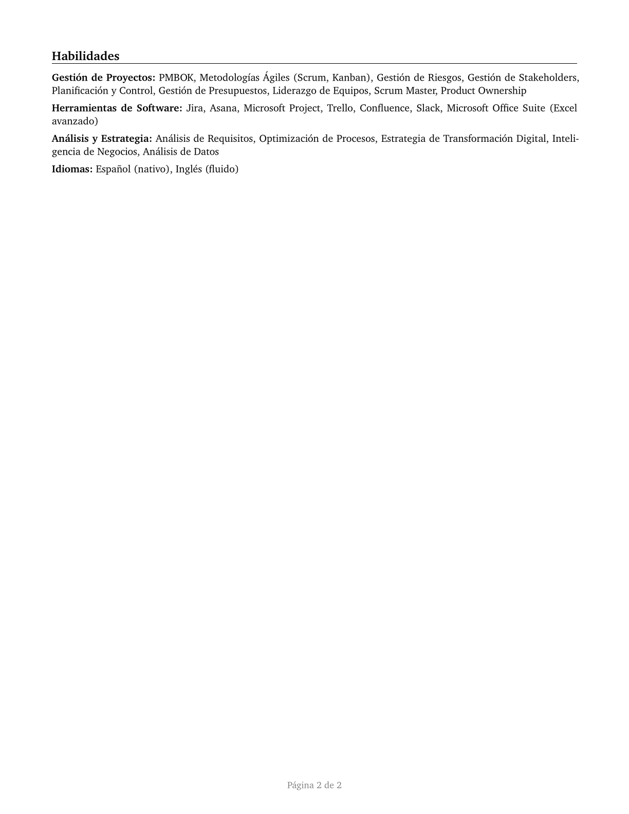 Project Management Specialists CV in Spanish — page 2