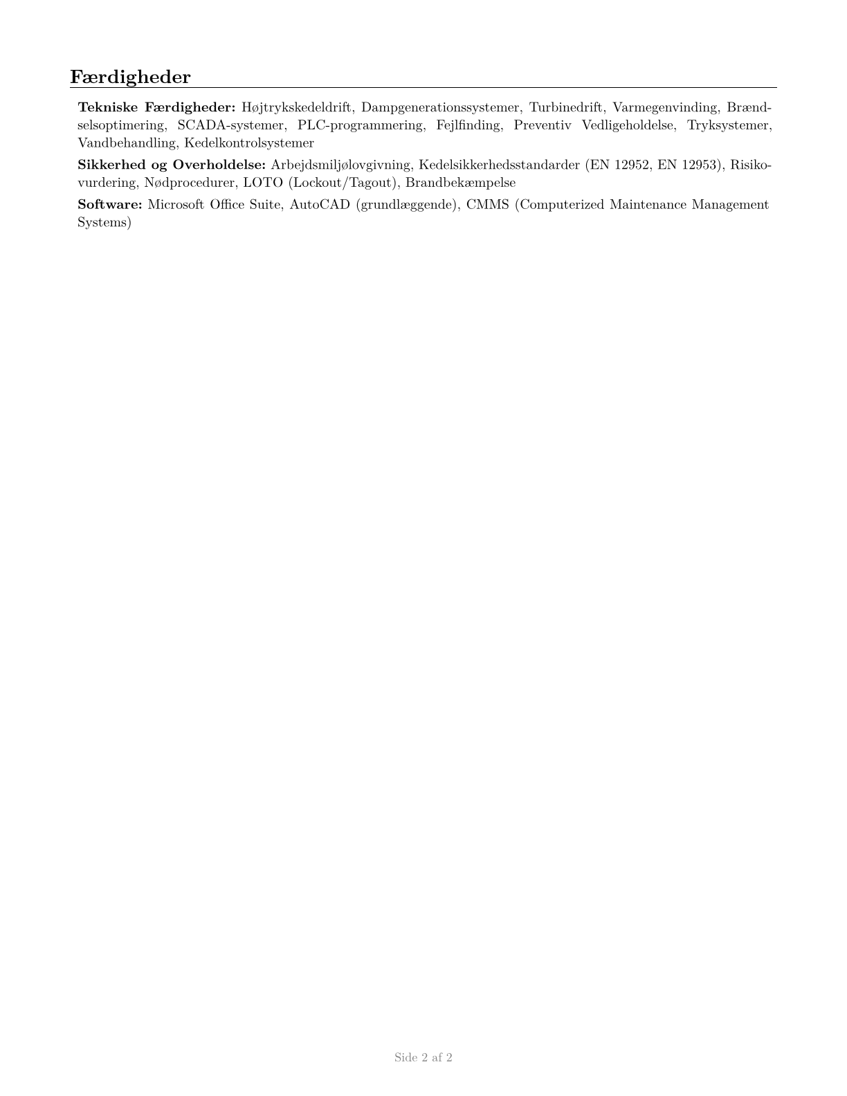 Stationary Engineers and Boiler Operators CV in Danish — page 2
