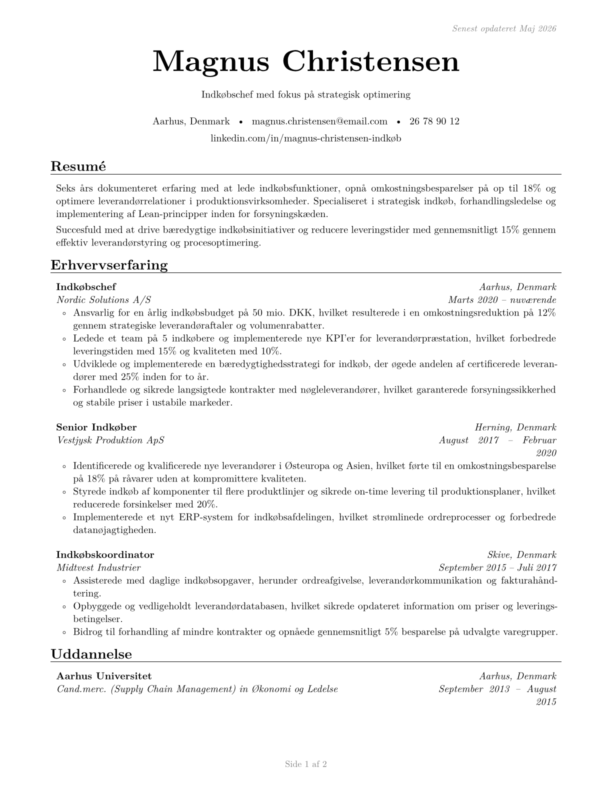 Purchasing Managers CV in Danish — page 1