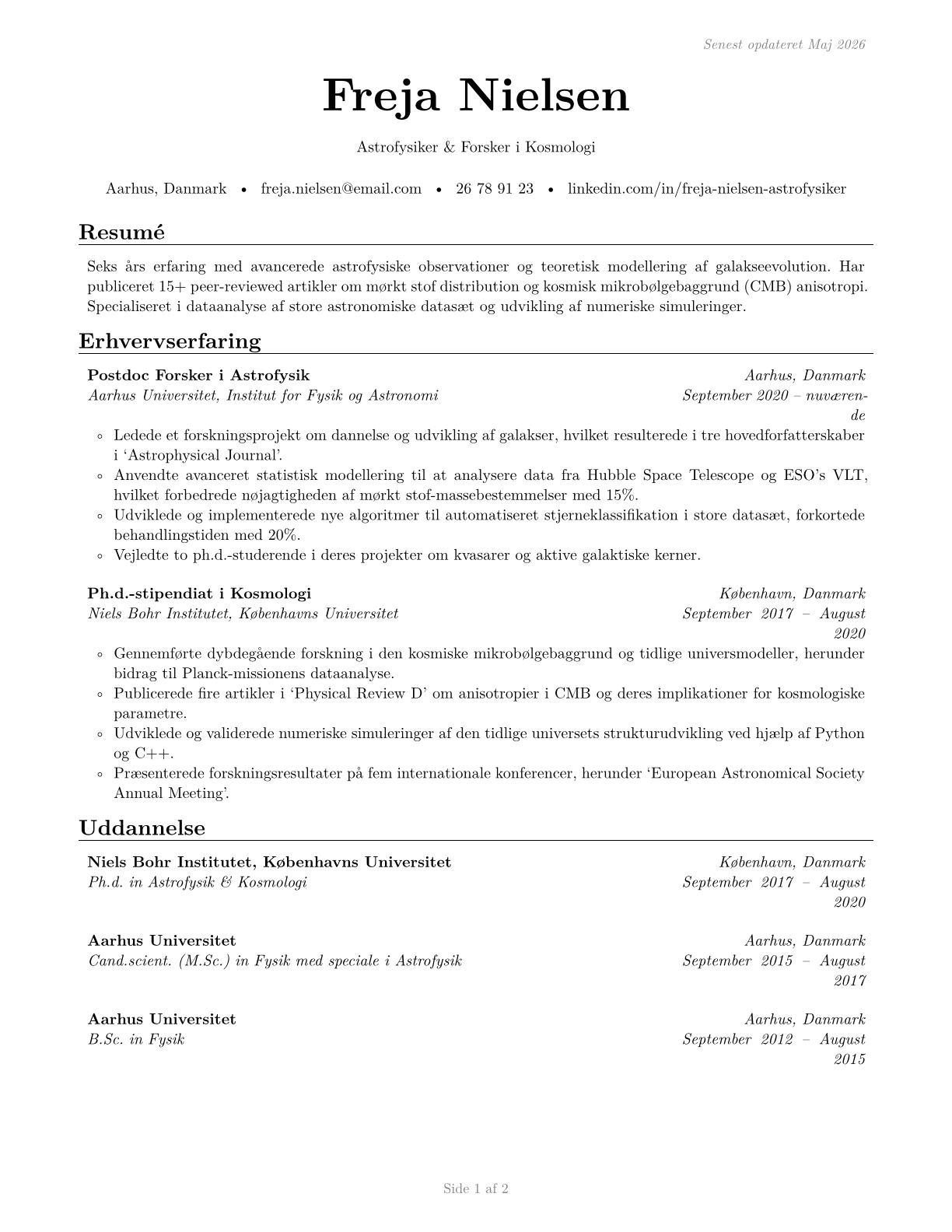 Astronomers CV in Danish — page 1