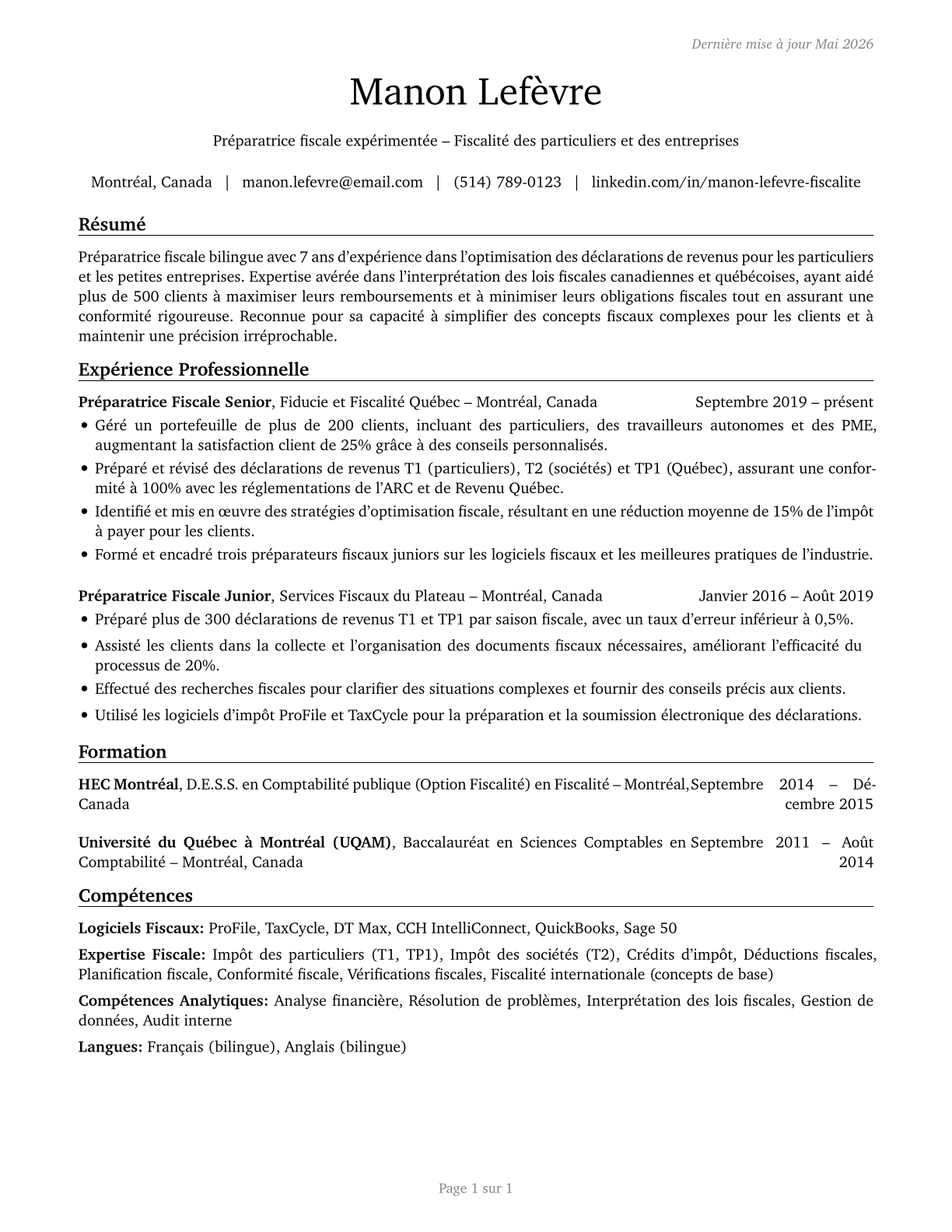 Tax Preparers CV in French — page 1
