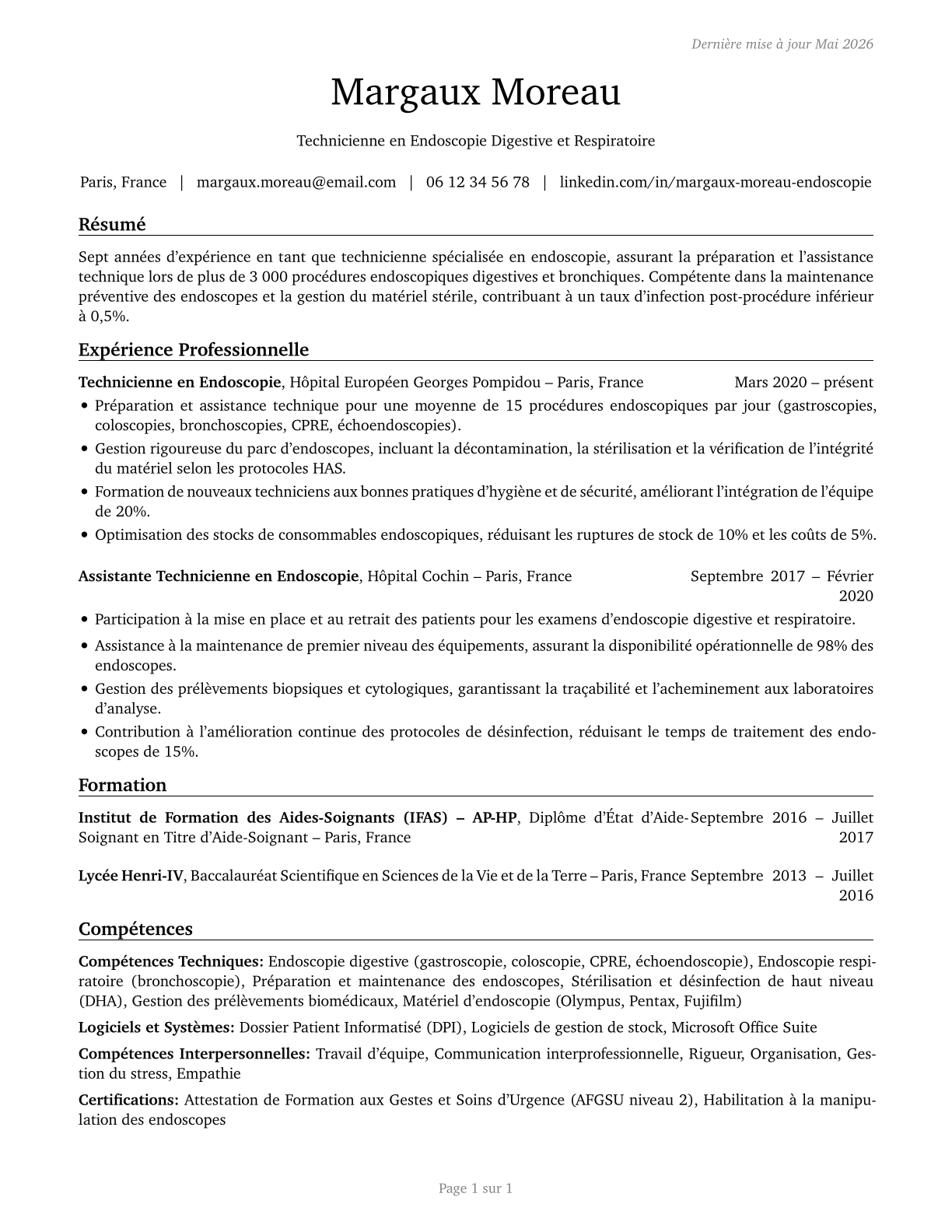 Endoscopy Technicians CV in French — page 1