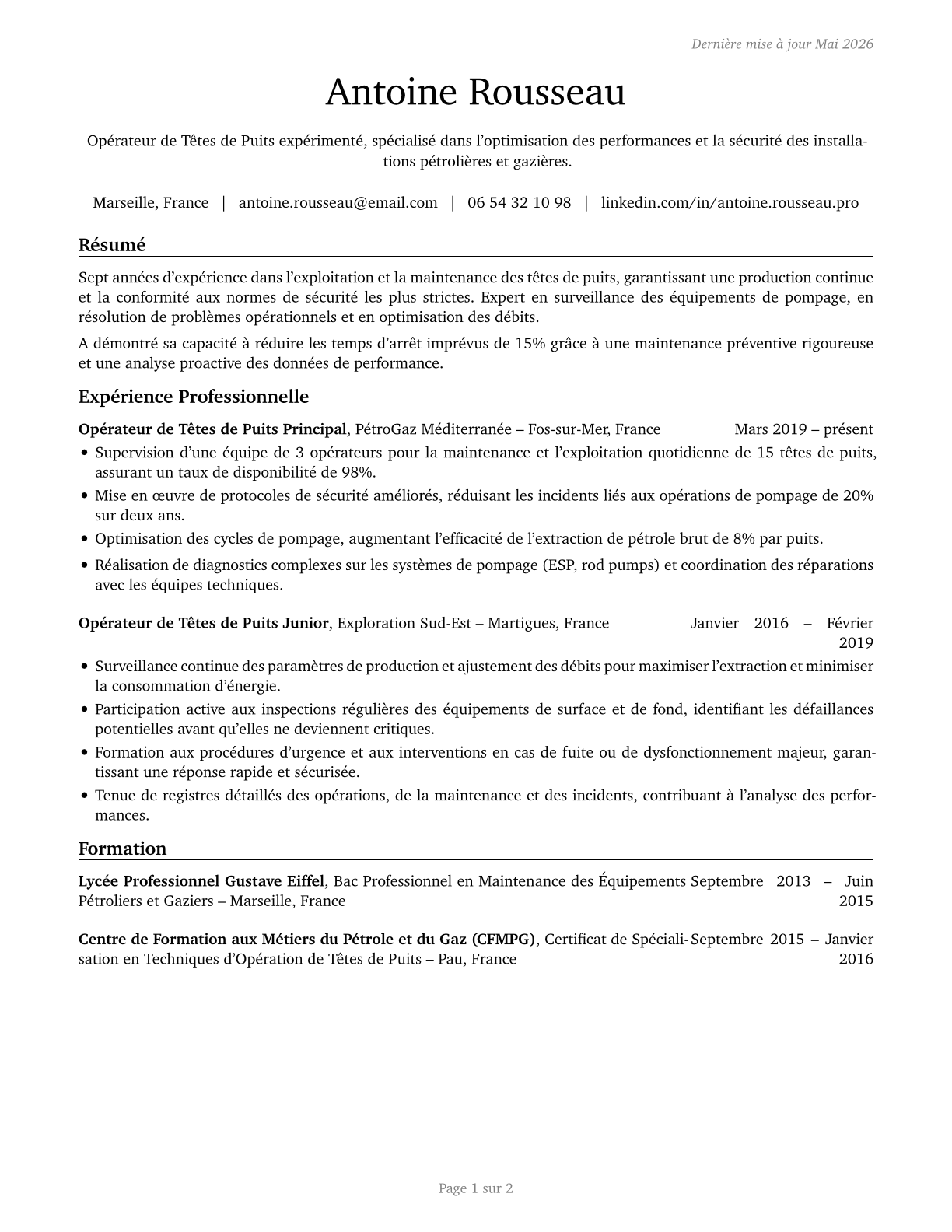 Wellhead Pumpers CV in French — page 1
