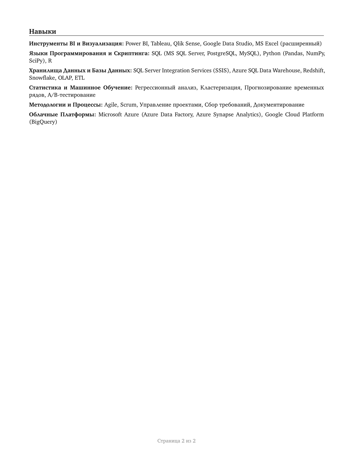 Business Intelligence Analysts CV in Russian — page 2