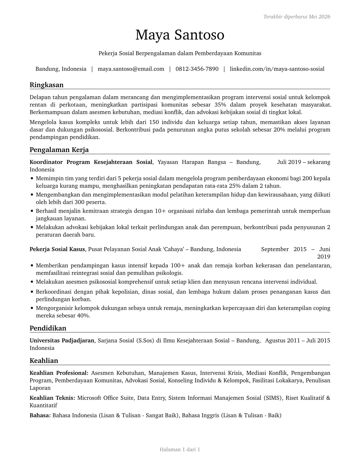 Social Workers, All Other CV in Indonesian — page 1