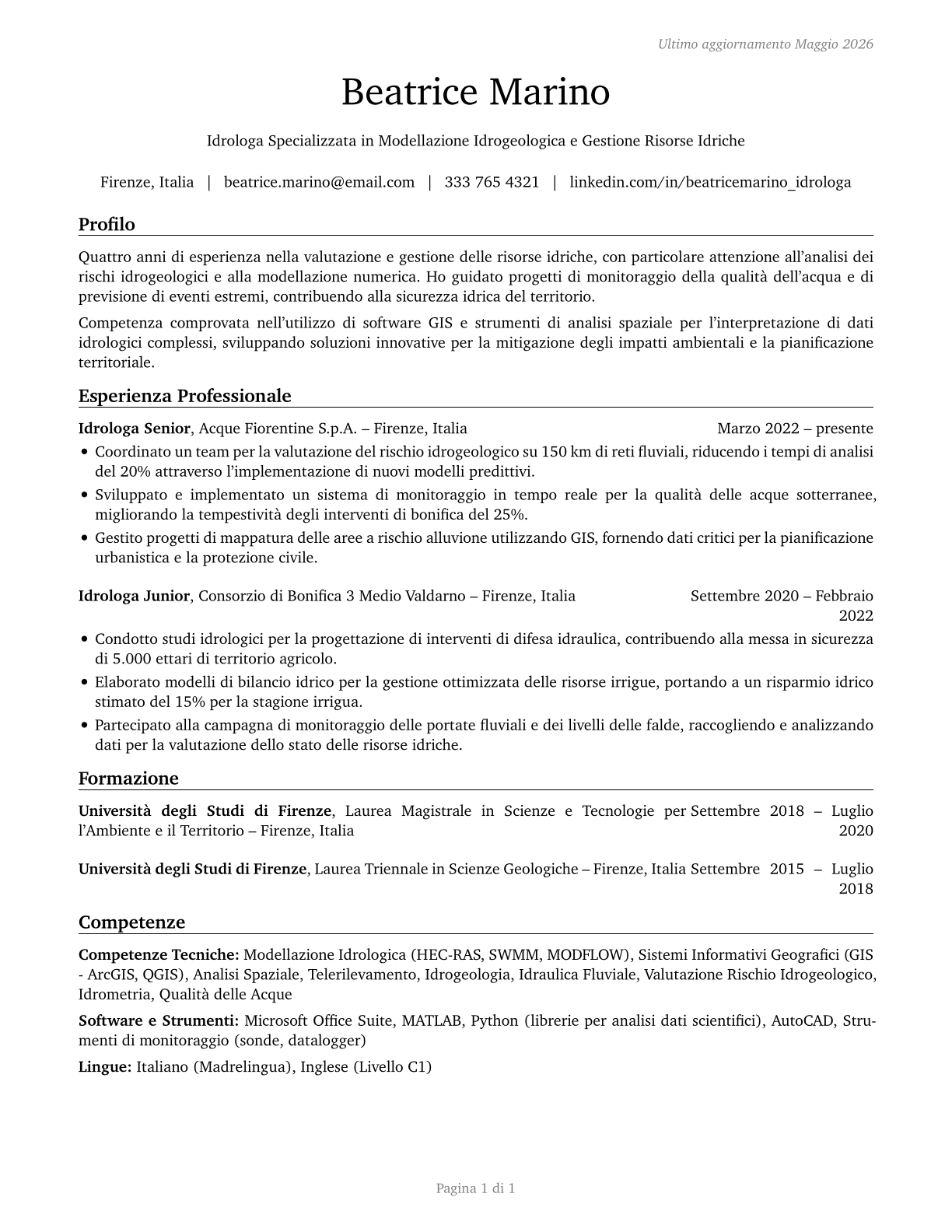 Hydrologists CV in Italian — page 1