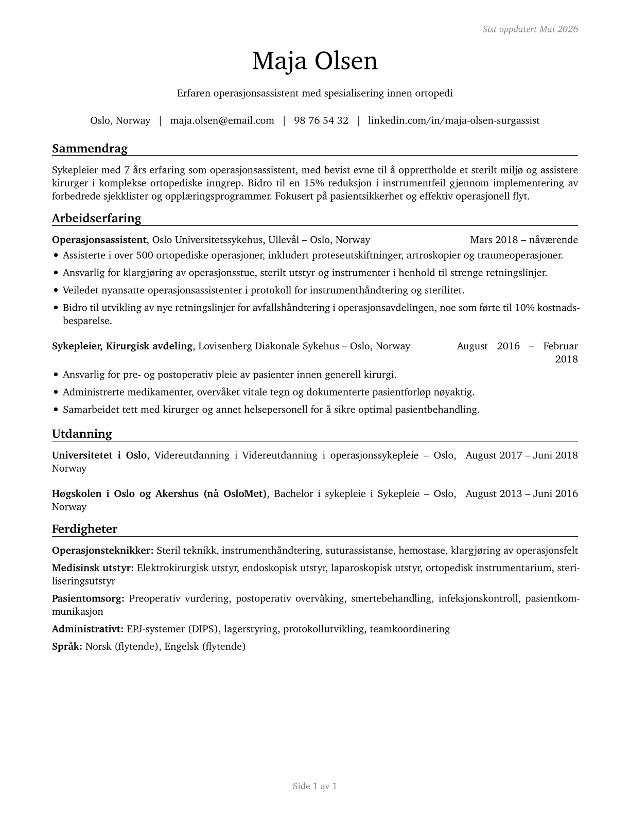 Surgical Assistants CV in Norwegian_bokmal — page 1