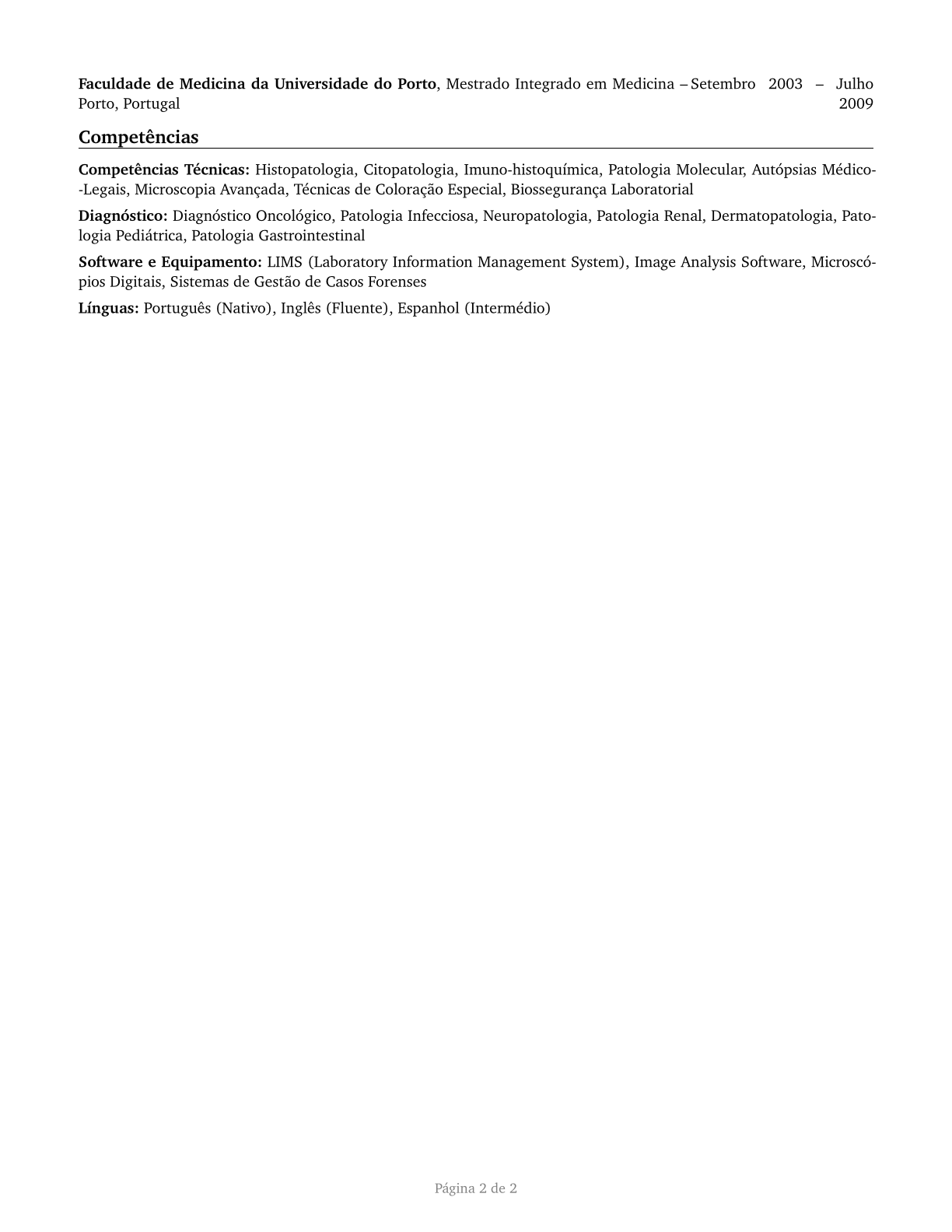 Physicians, Pathologists CV in Portuguese — page 2