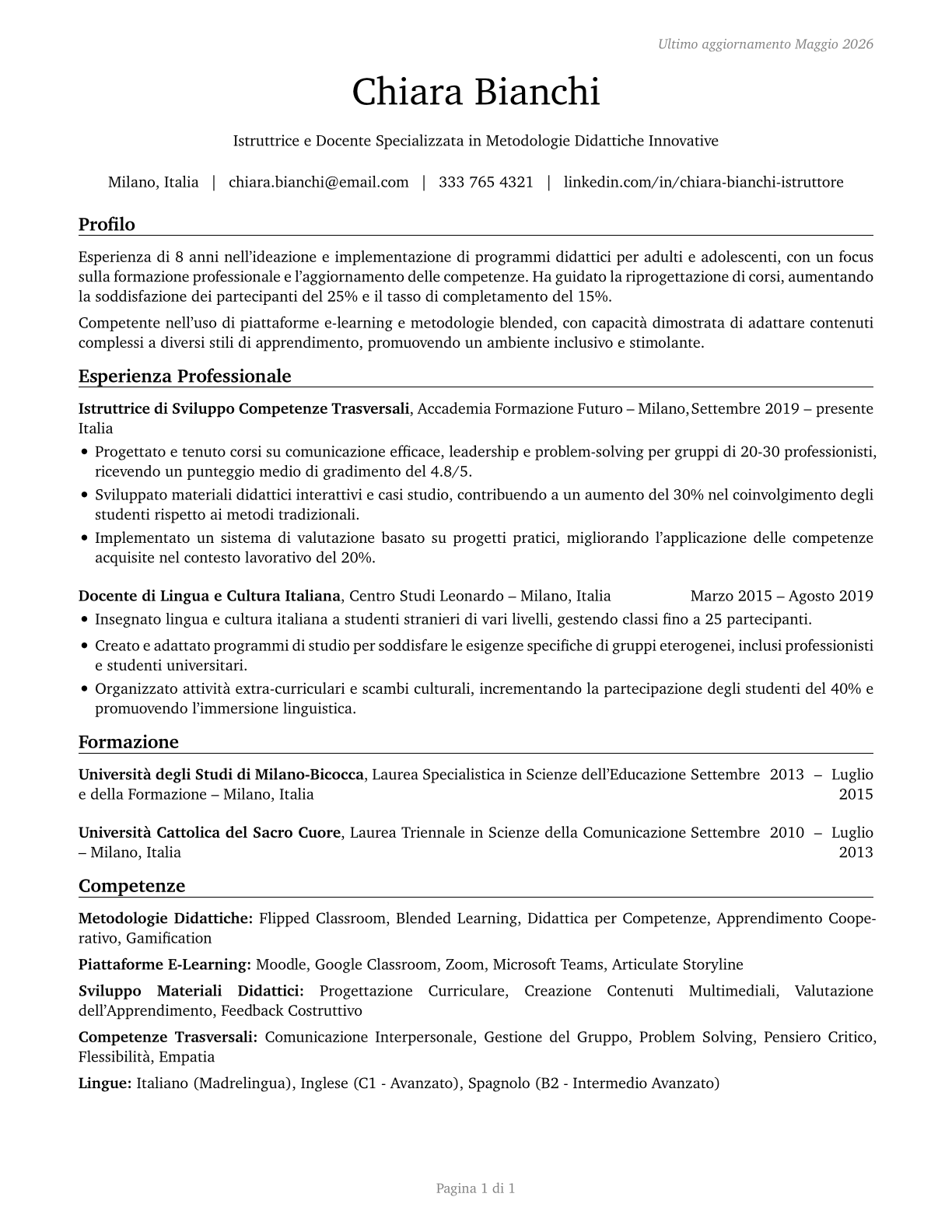 Teachers and Instructors, All Other CV in Italian — page 1