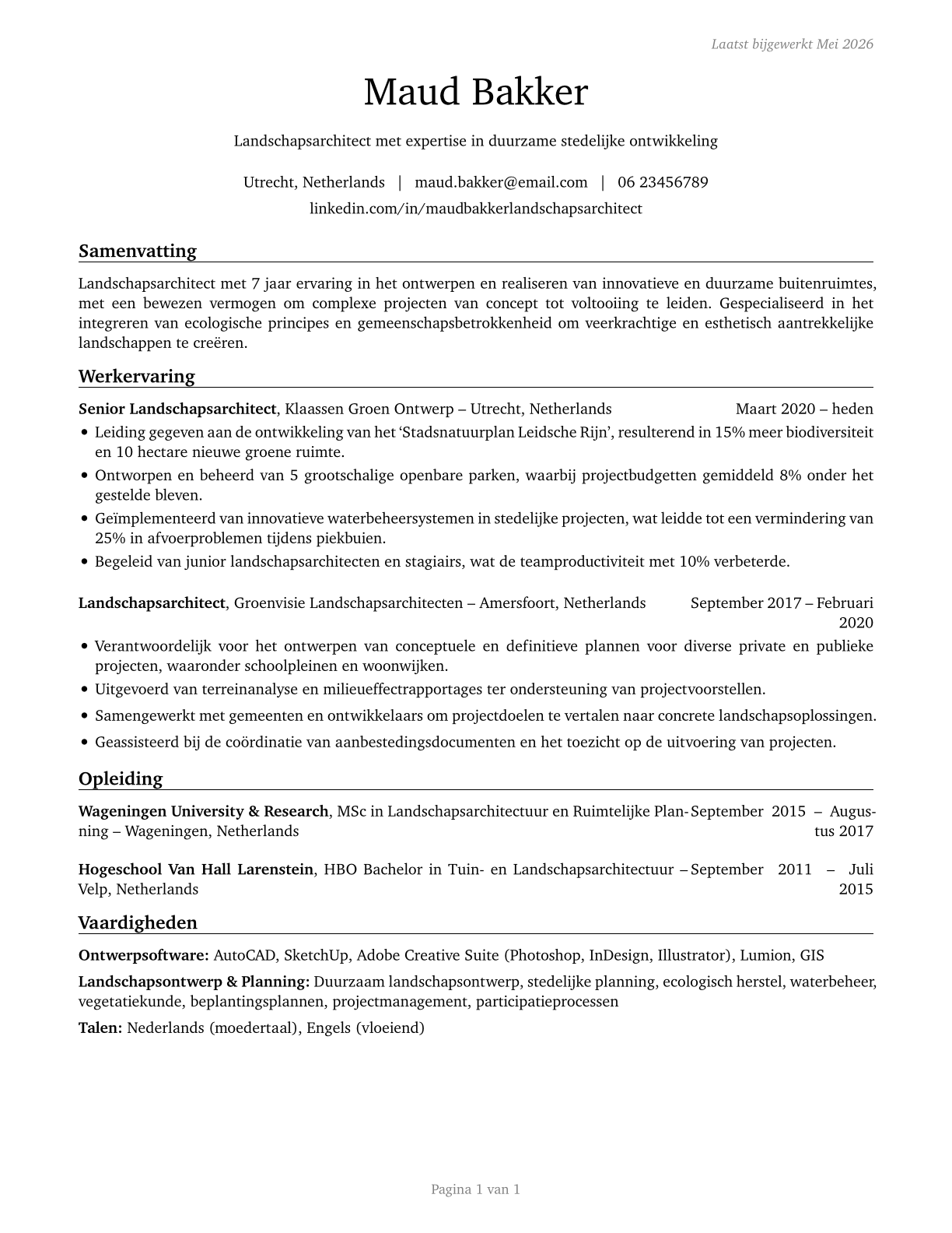 Landscape Architects CV in Dutch — page 1