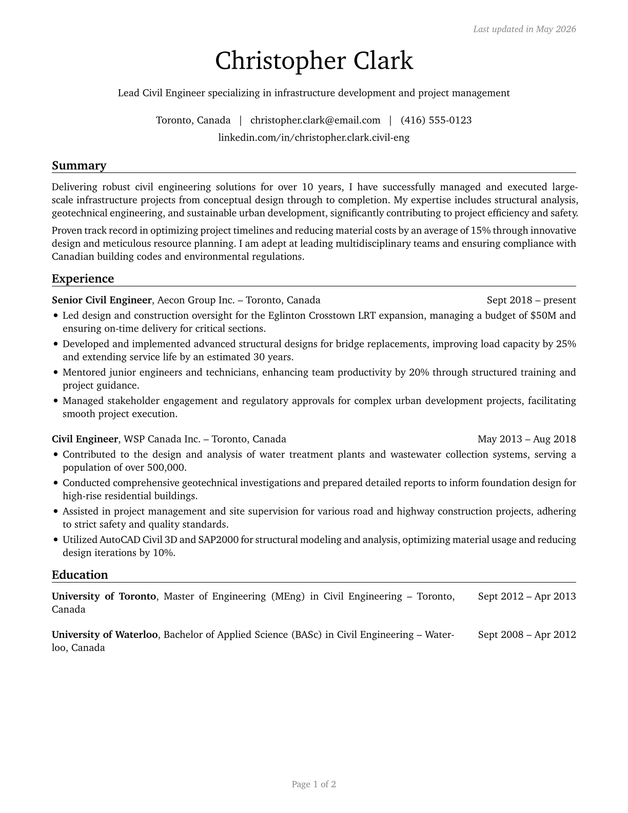 Civil Engineers CV in English — page 1