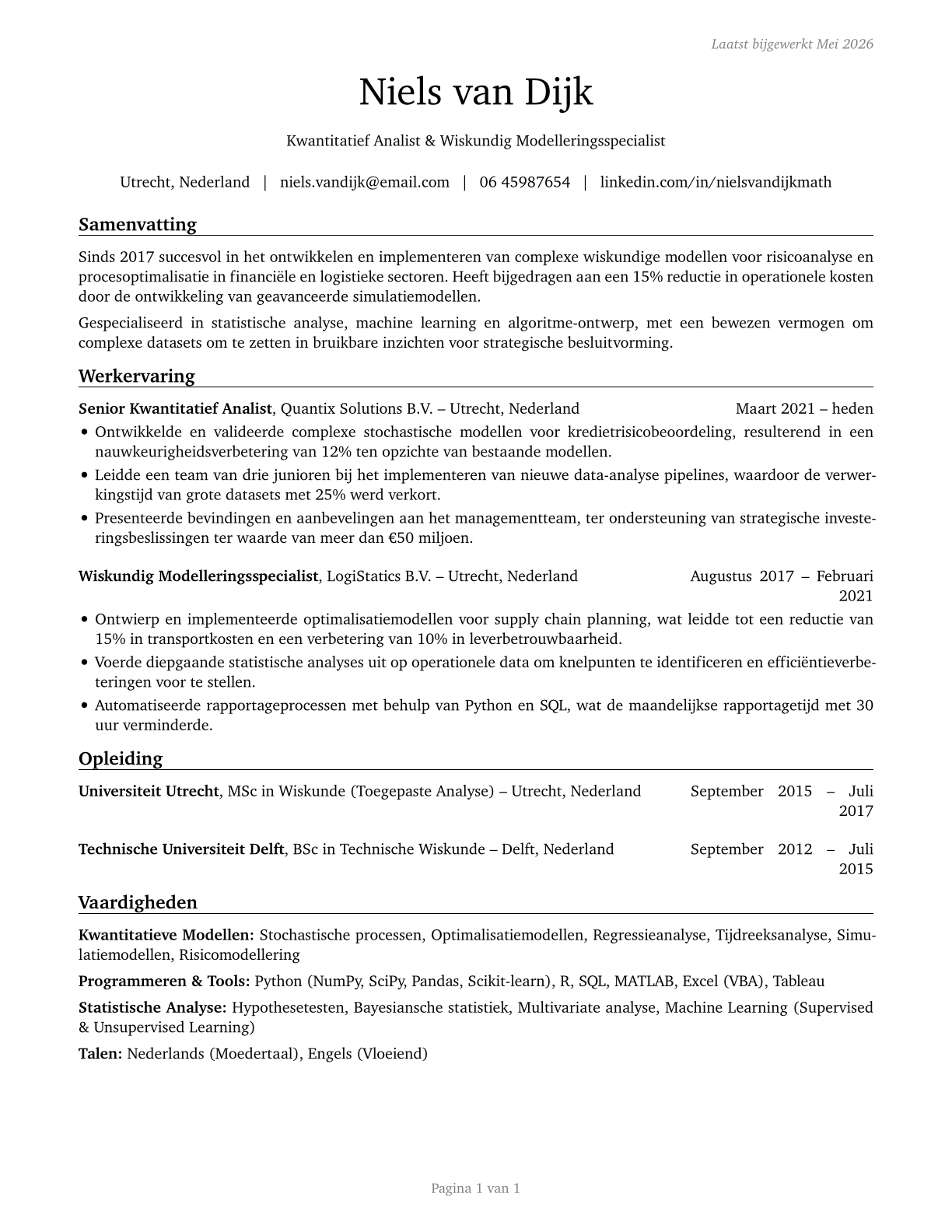 Mathematical Science Occupations, All Other CV in Dutch — page 1