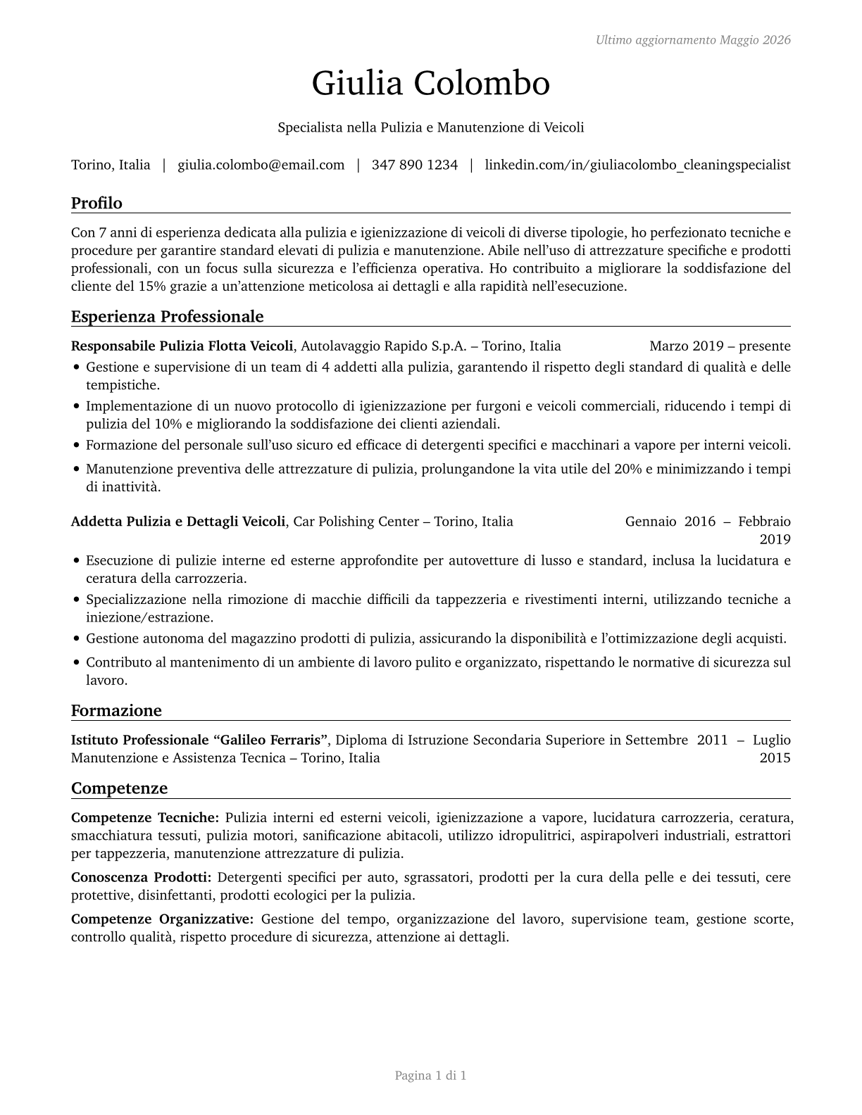 Cleaners of Vehicles and Equipment CV in Italian — page 1