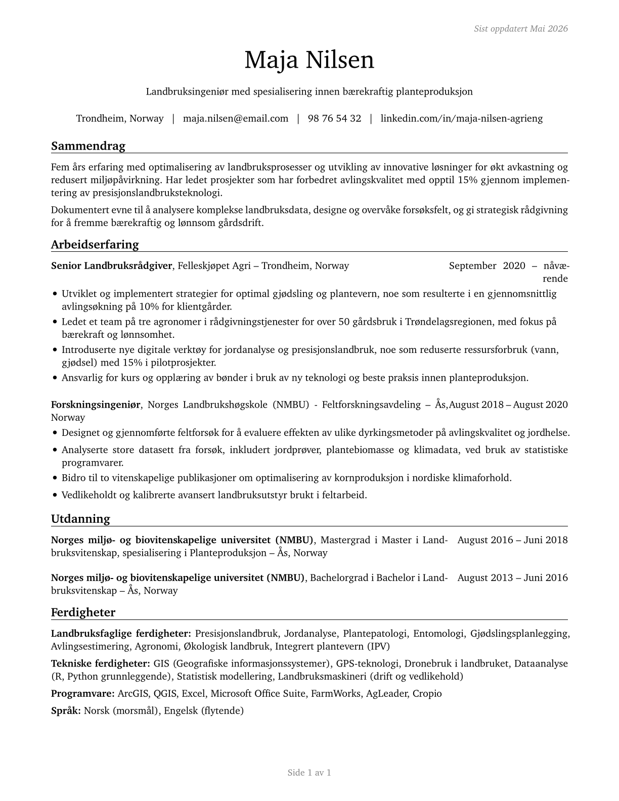 Agricultural Engineers CV in Norwegian_bokmal — page 1