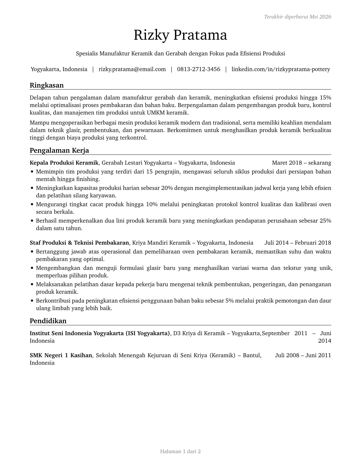 Potters, Manufacturing CV in Indonesian — page 1