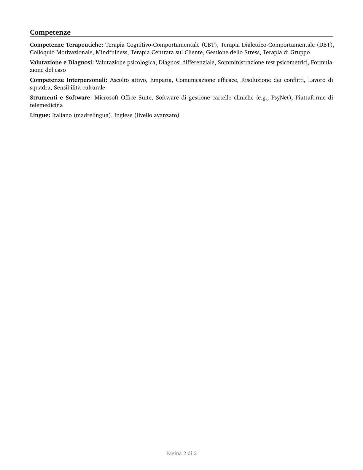 Mental Health Counselors CV in Italian — page 2