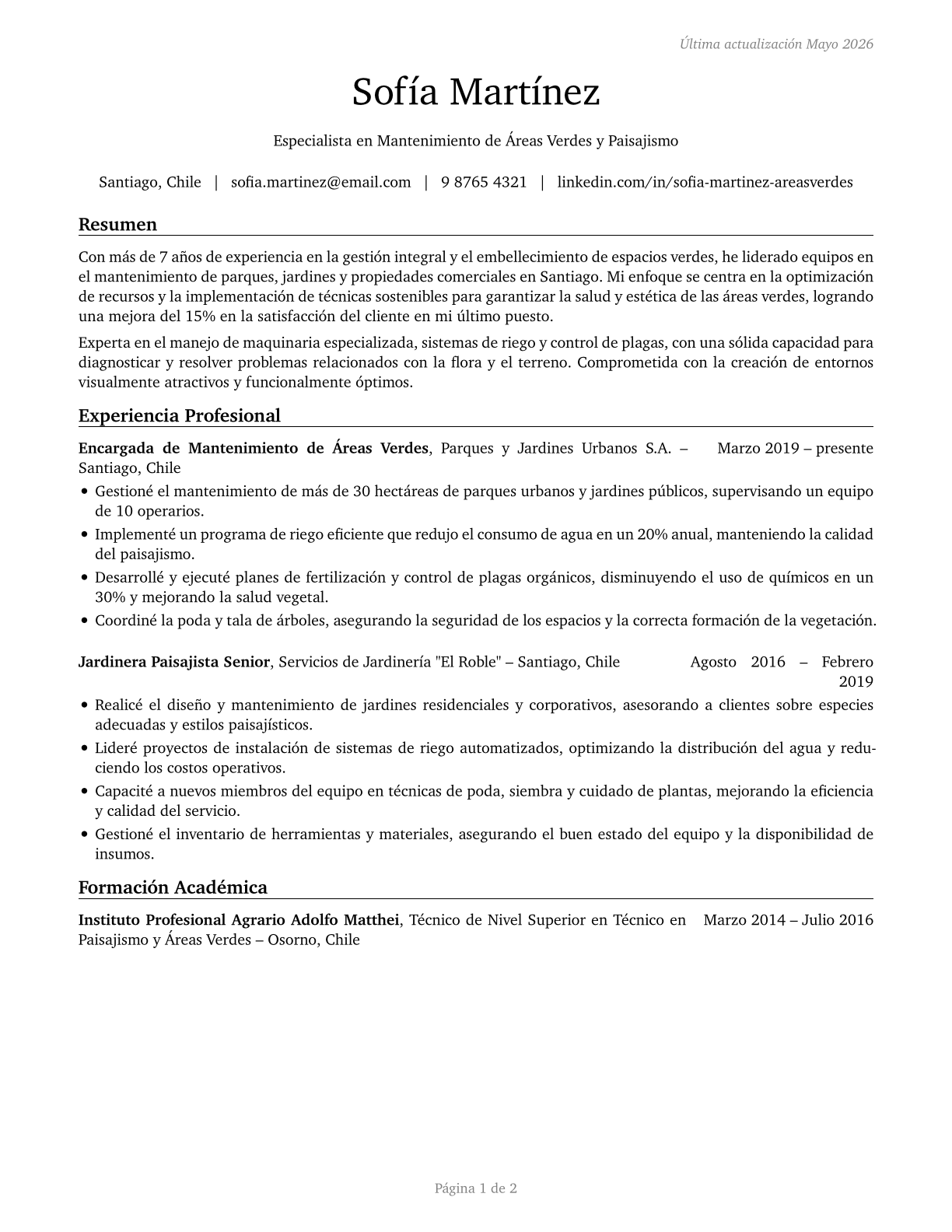Grounds Maintenance Workers, All Other CV in Spanish — page 1