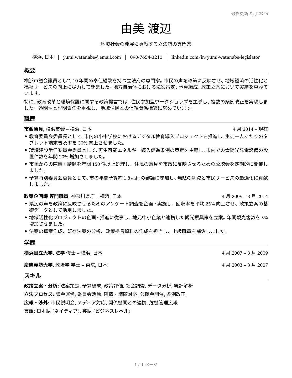 Legislators CV in Japanese — page 1