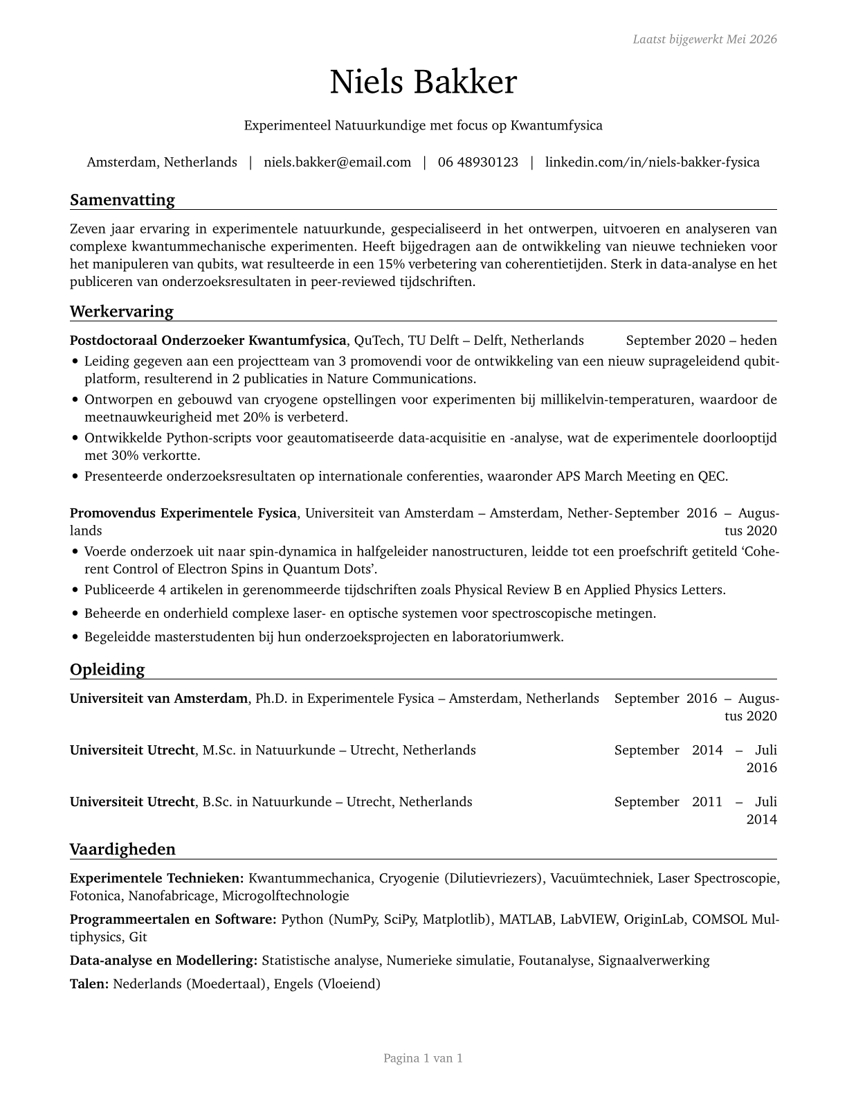 Physicists CV in Dutch — page 1