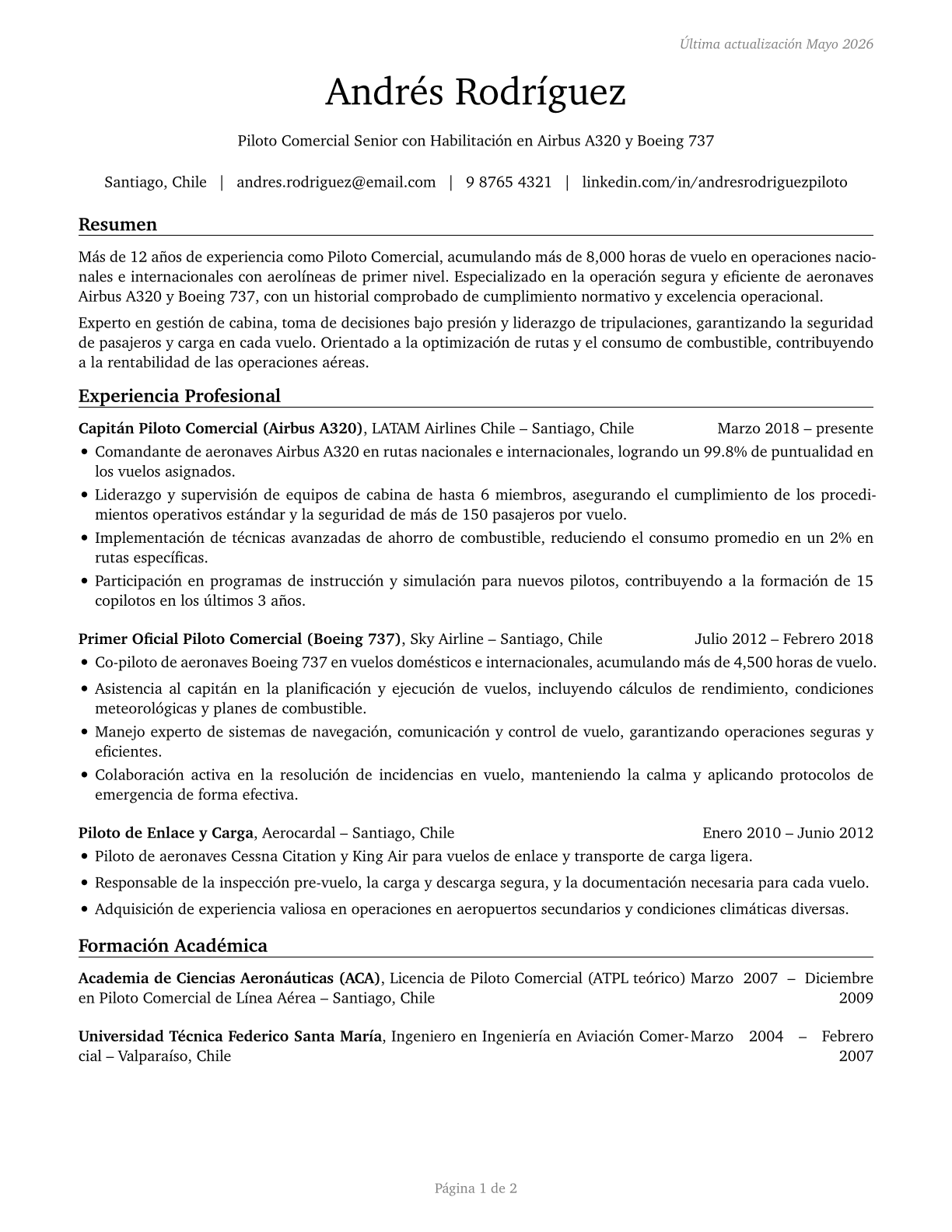 Commercial Pilots CV in Spanish — page 1