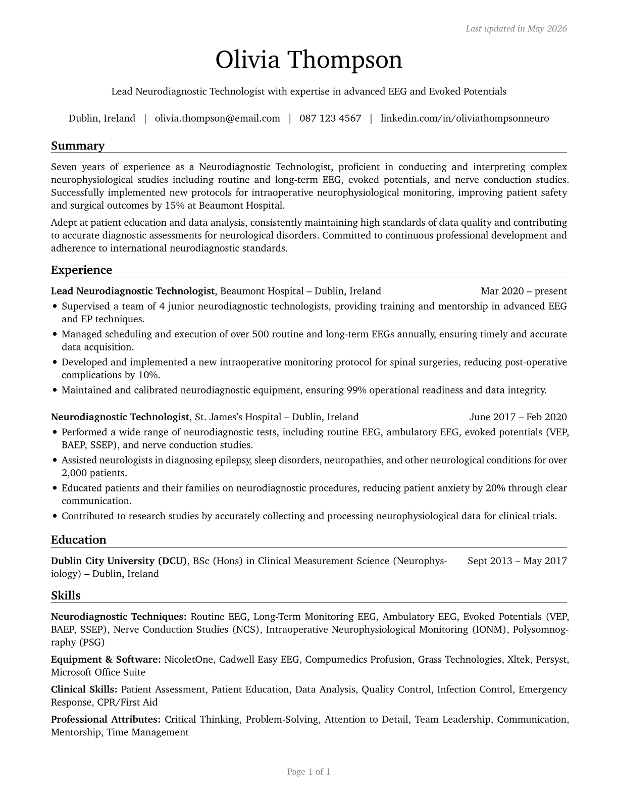 Neurodiagnostic Technologists CV in English — page 1
