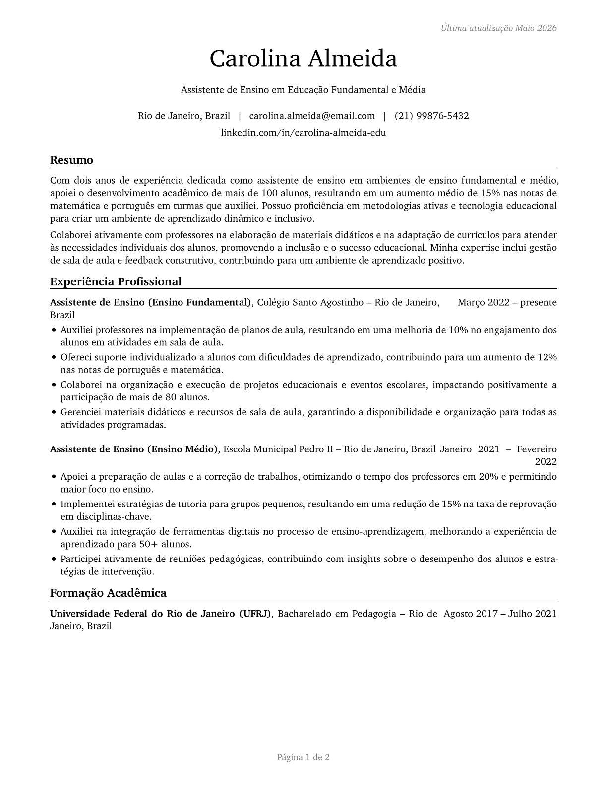 Teaching Assistants, All Other CV in Portuguese — page 1