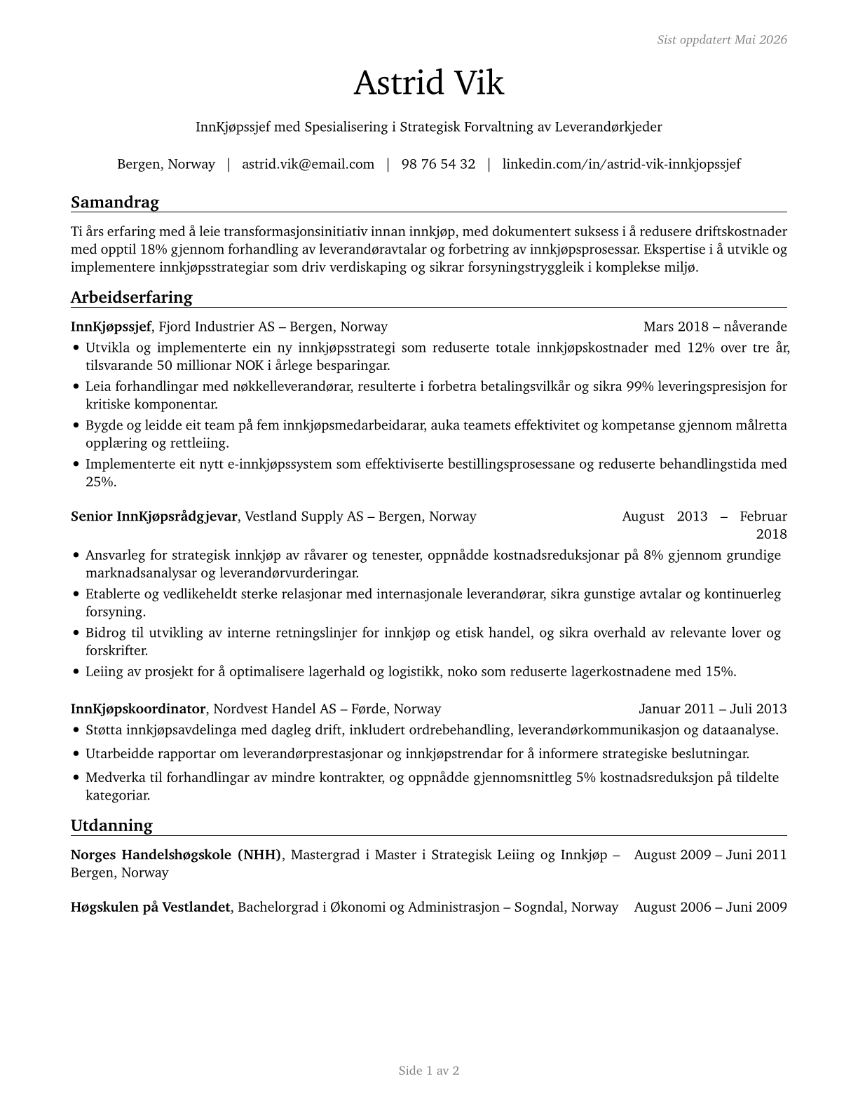Purchasing Managers CV in Norwegian_nynorsk — page 1