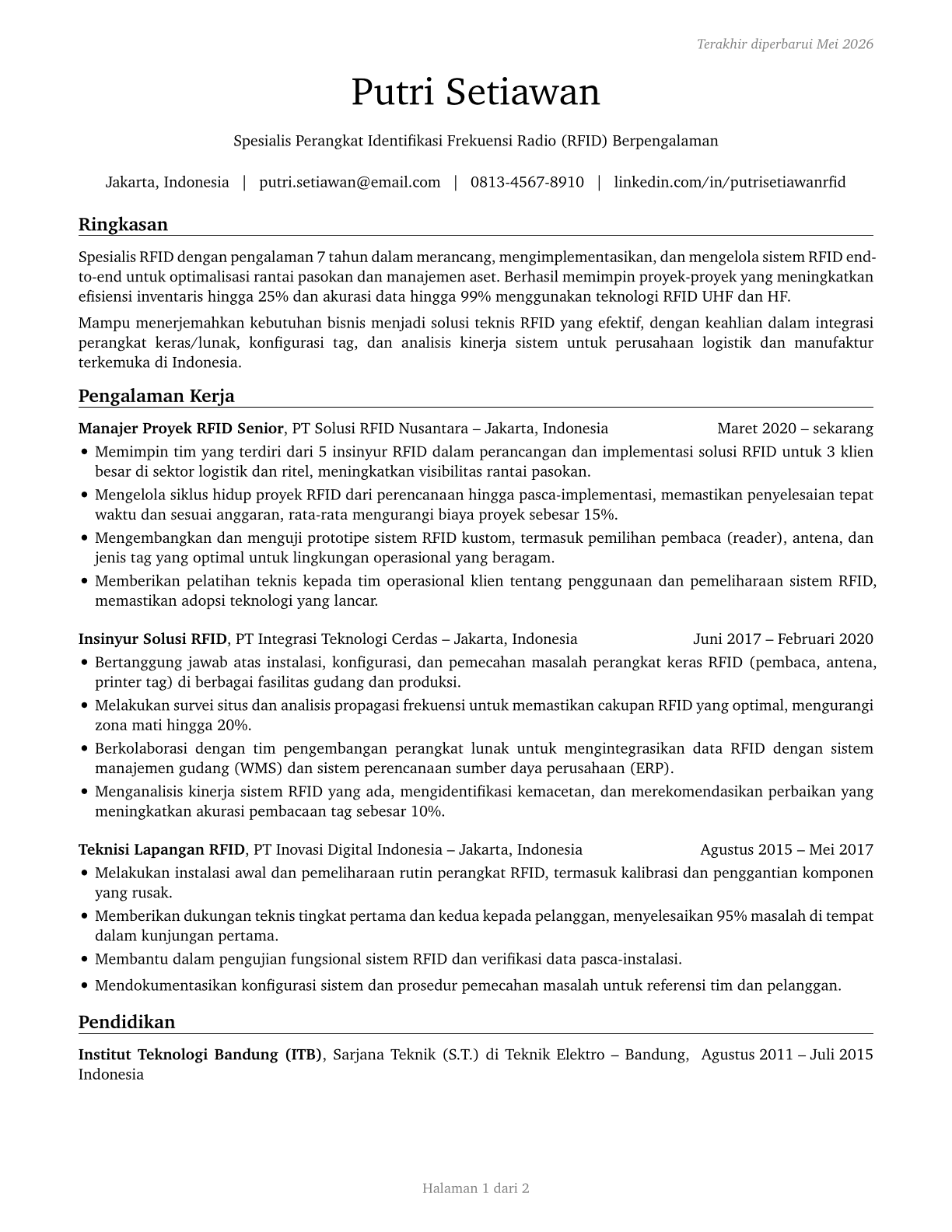 Radio Frequency Identification Device Specialists CV in Indonesian — page 1