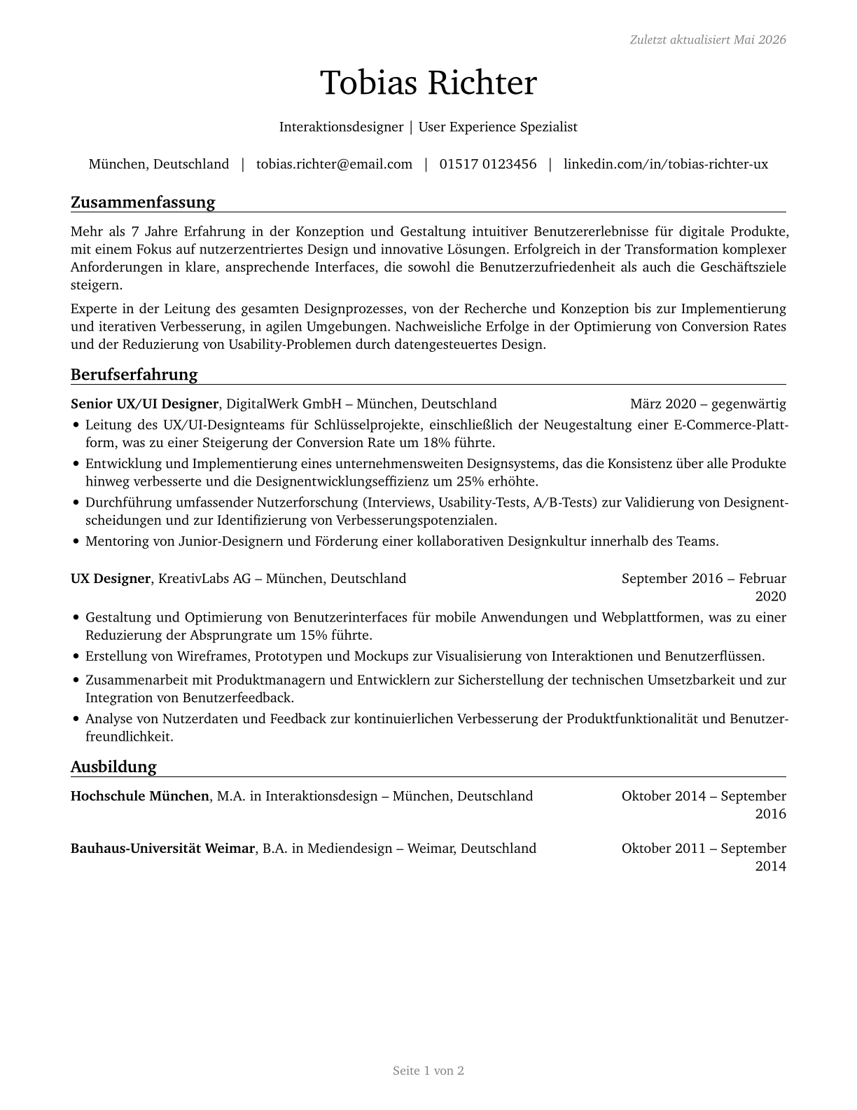 Designers, All Other CV in German — page 1