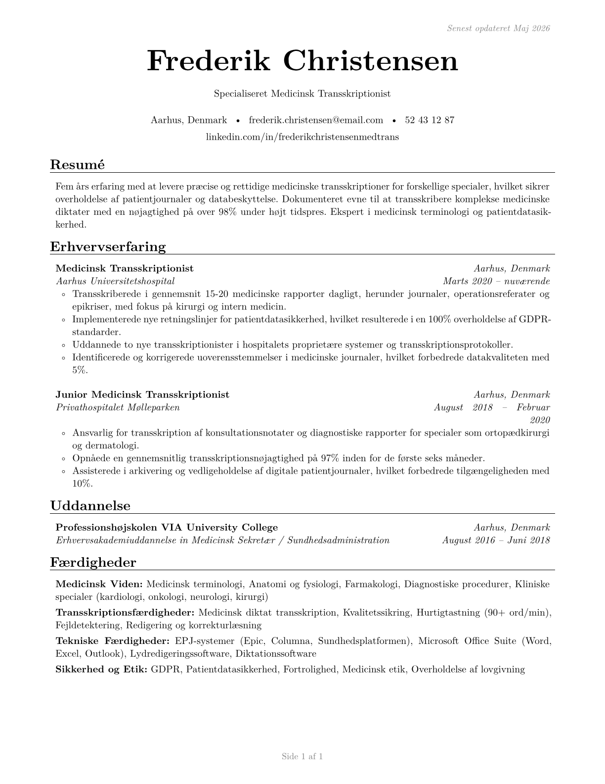 Medical Transcriptionists CV in Danish — page 1