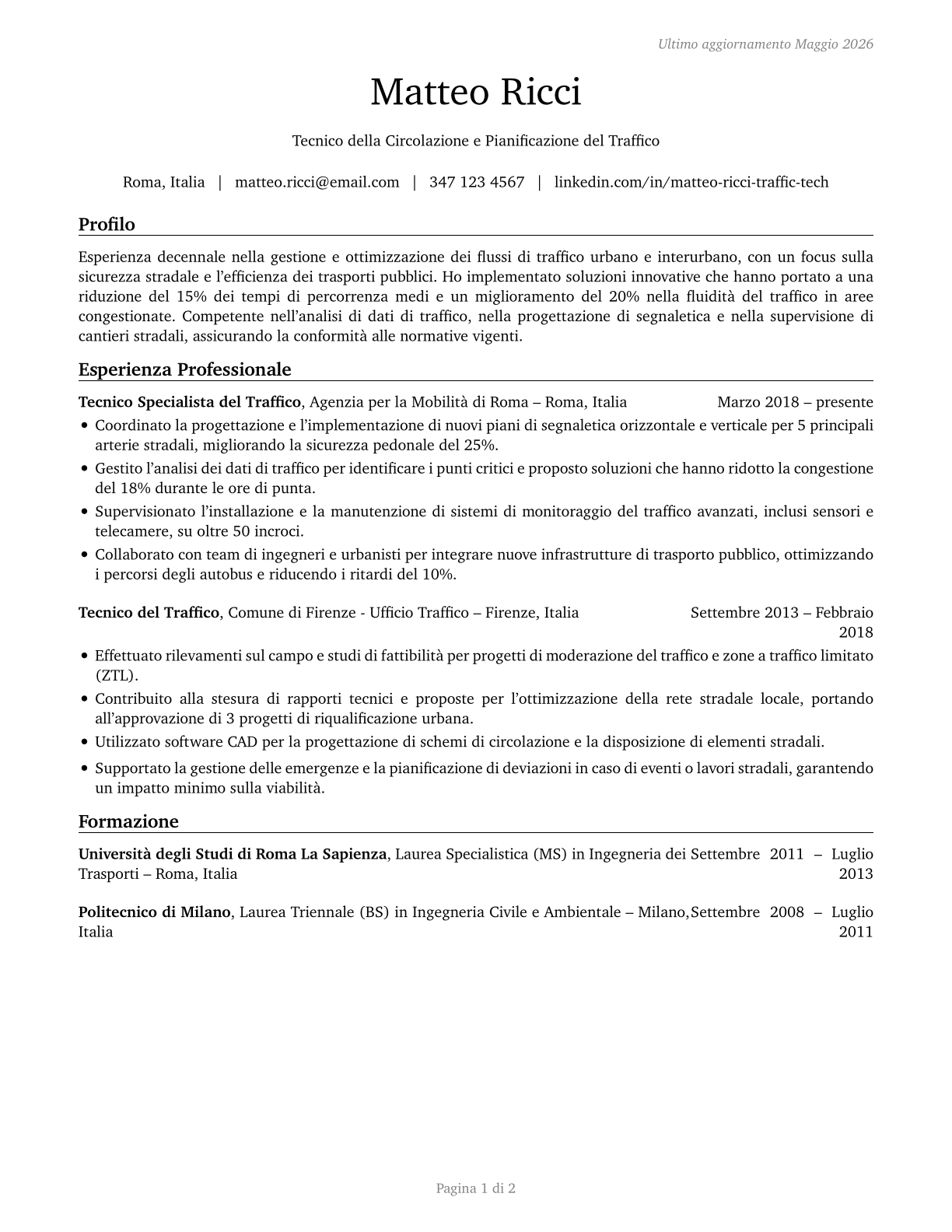 Traffic Technicians CV in Italian — page 1