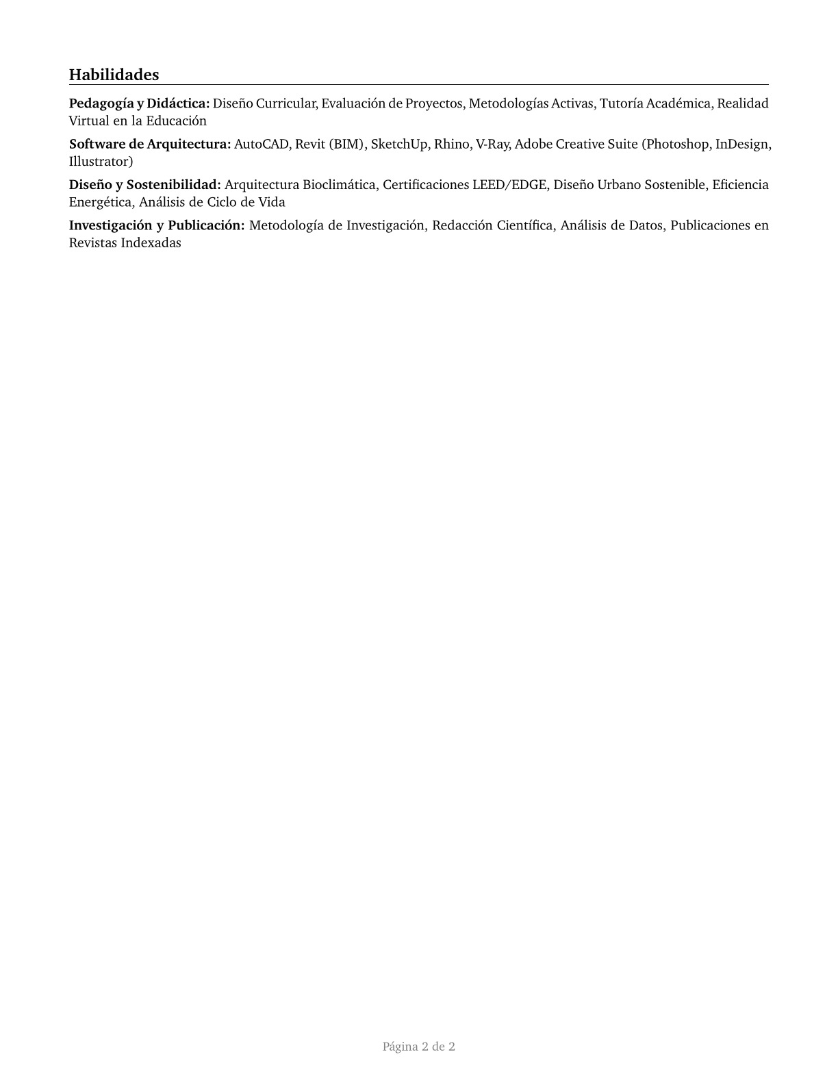 Architecture Teachers, Postsecondary CV in Spanish — page 2