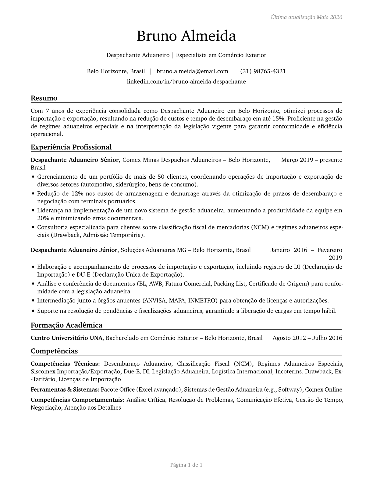 Customs Brokers CV in Portuguese — page 1