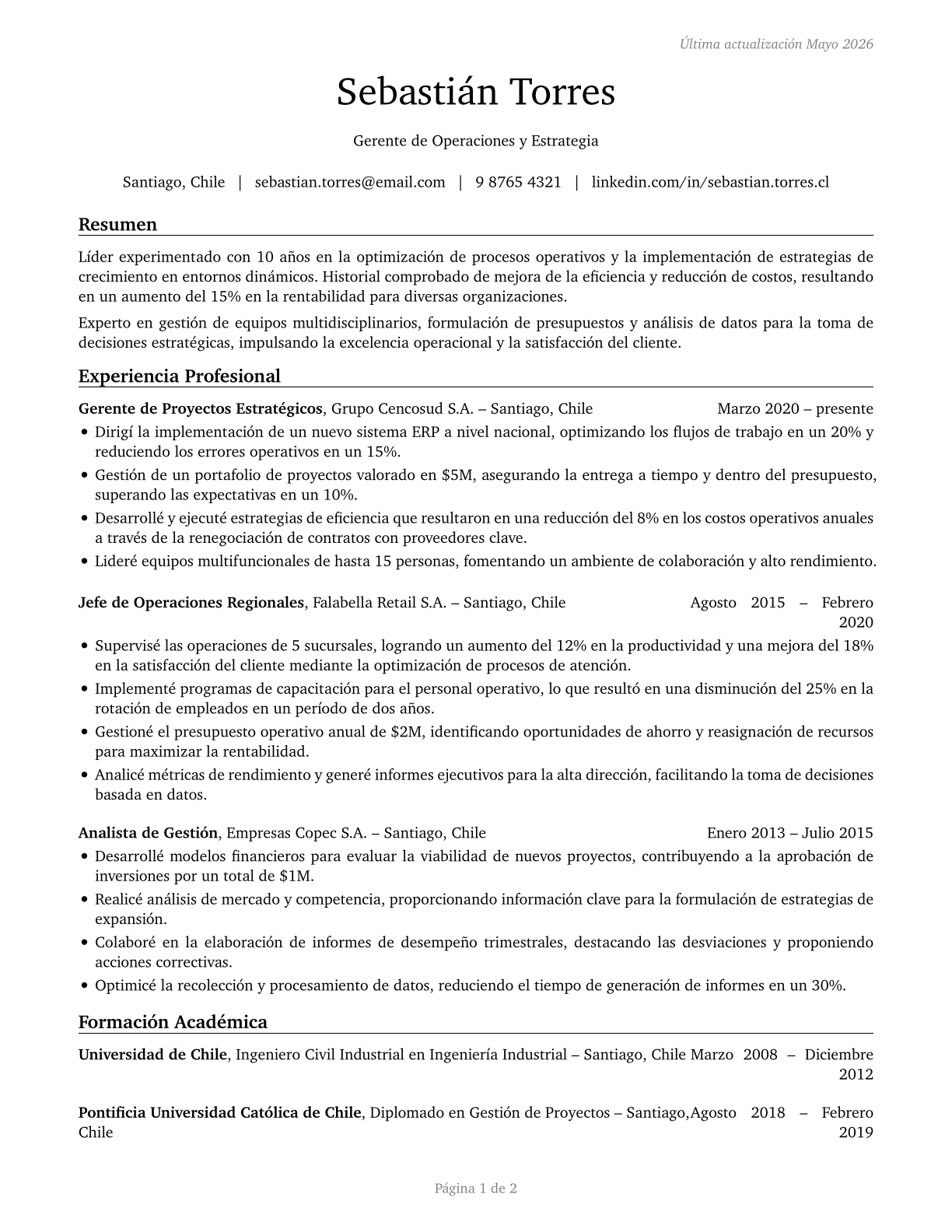 Managers, All Other CV in Spanish — page 1