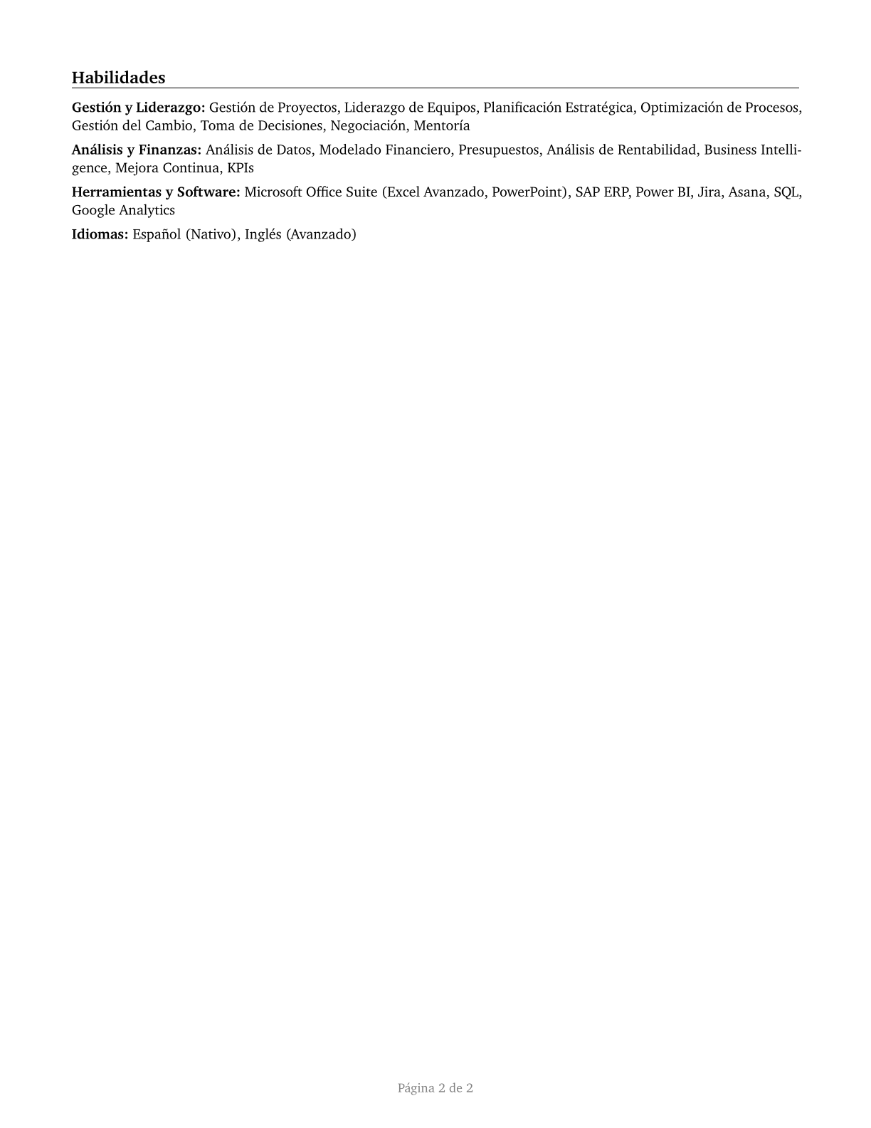 Managers, All Other CV in Spanish — page 2