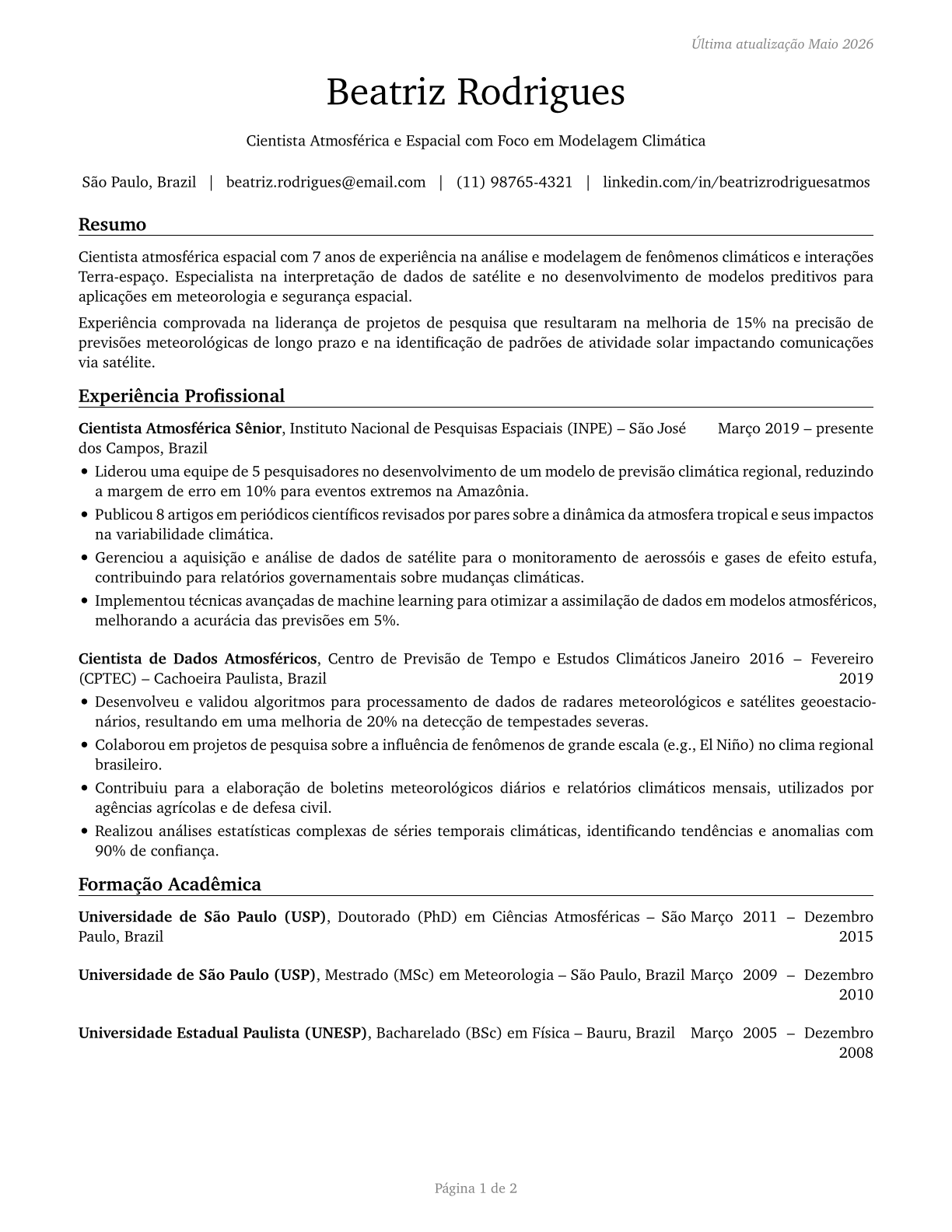 Atmospheric and Space Scientists CV in Portuguese — page 1