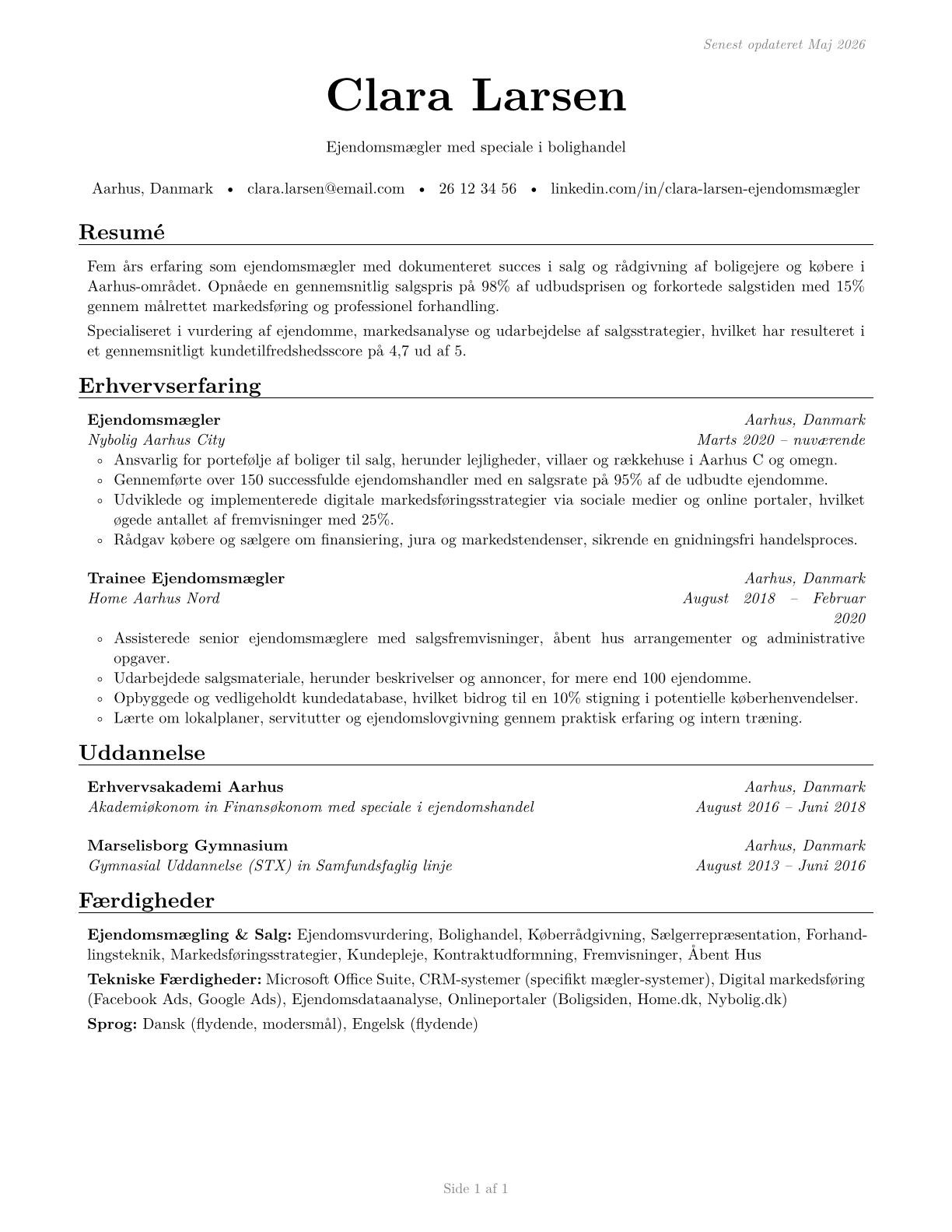 Real Estate Brokers CV in Danish — page 1