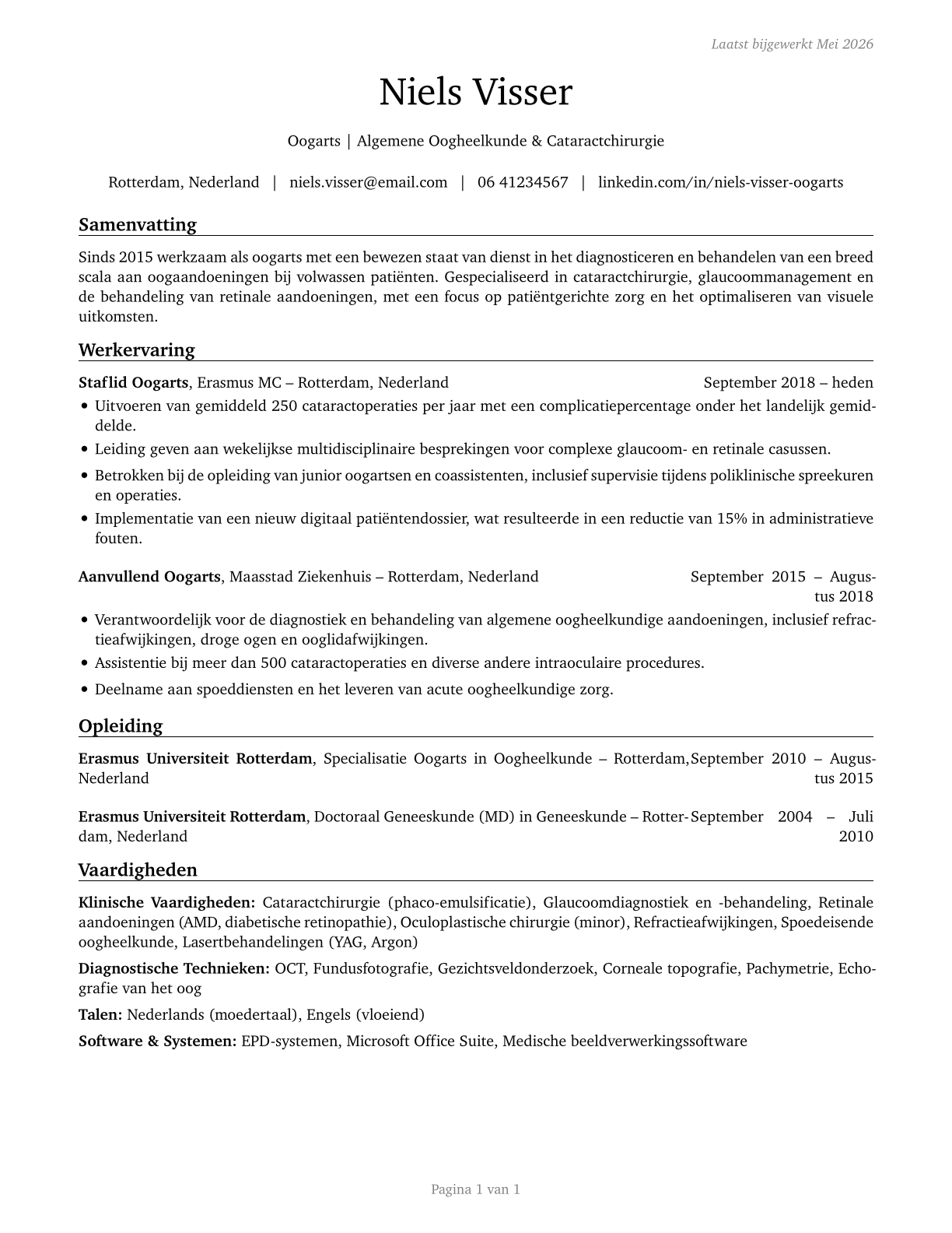 Ophthalmologists, Except Pediatric CV in Dutch — page 1