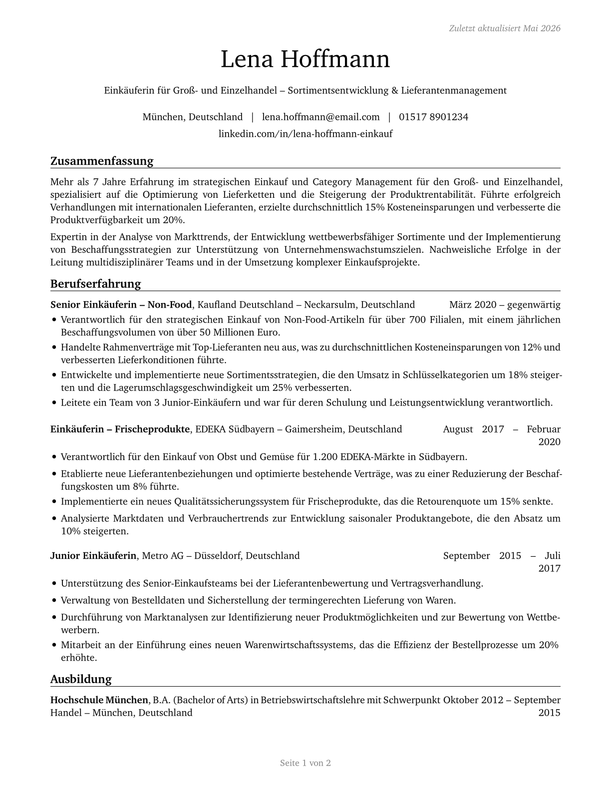 Wholesale and Retail Buyers, Except Farm Products CV in German — page 1