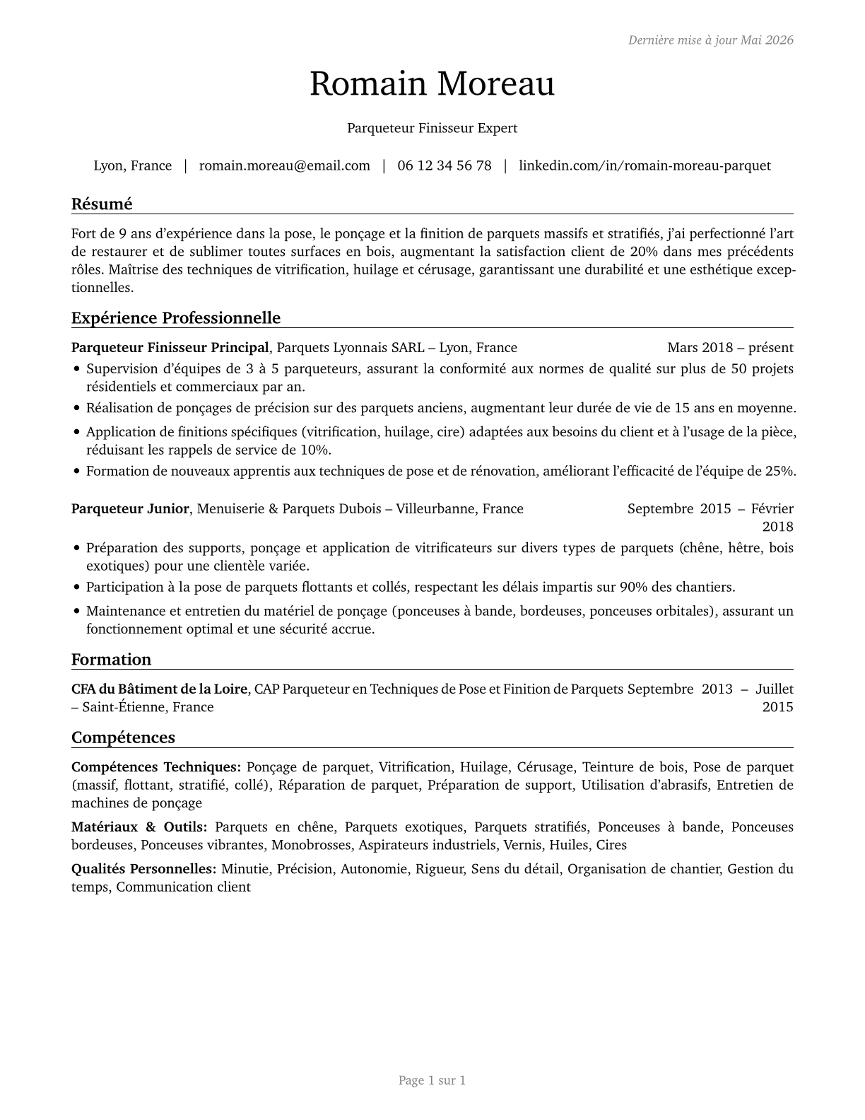 Floor Sanders and Finishers CV in French — page 1