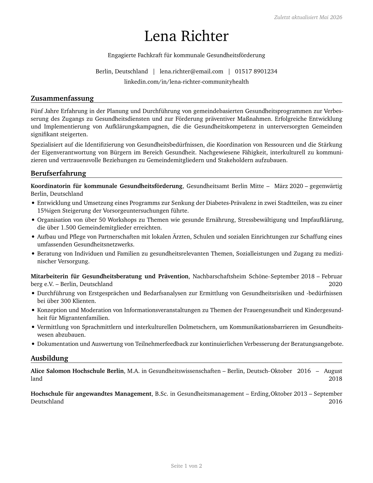 Community Health Workers CV in German — page 1