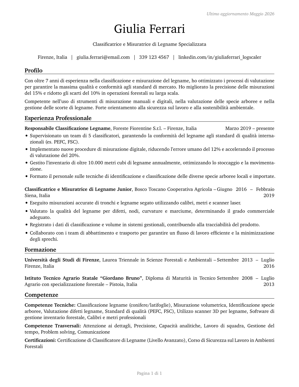 Log Graders and Scalers CV in Italian — page 1