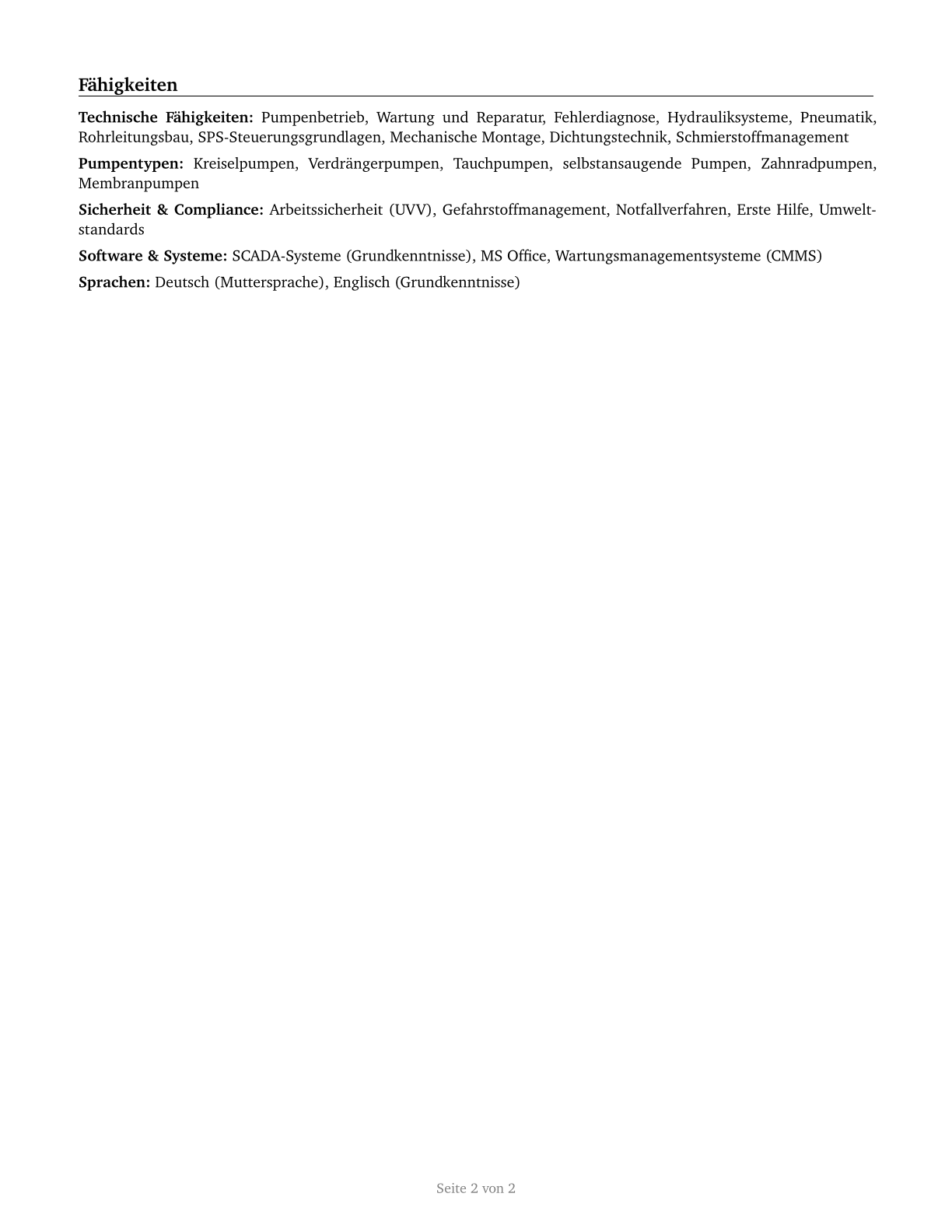 Pump Operators, Except Wellhead Pumpers CV in German — page 2
