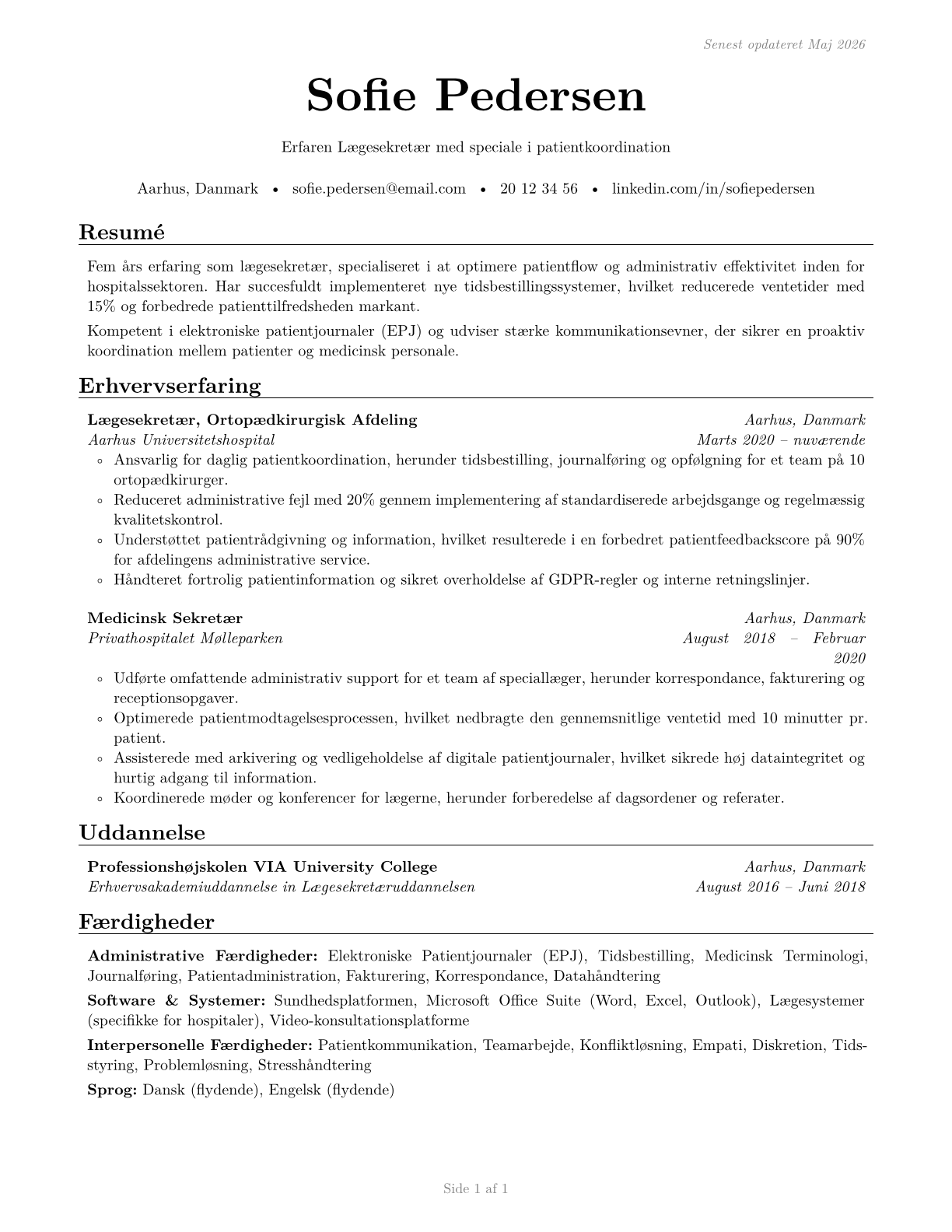 Medical Assistants CV in Danish — page 1