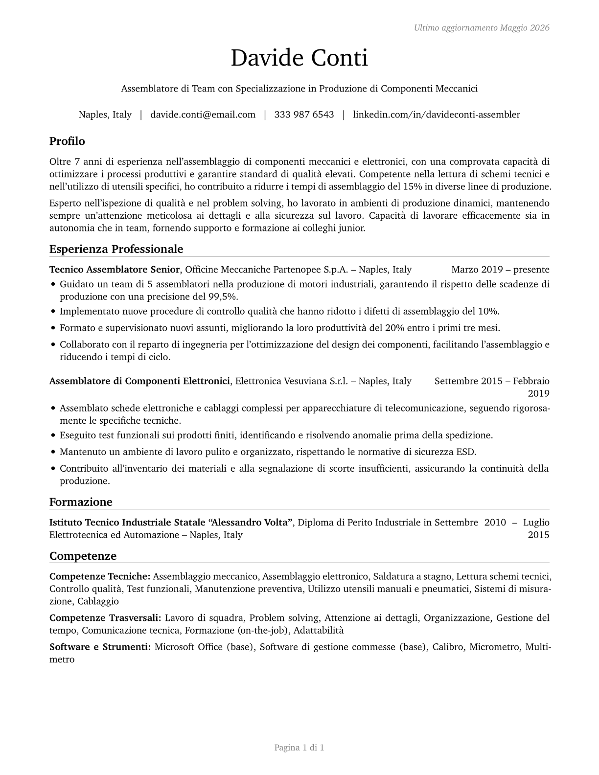 Team Assemblers CV in Italian — page 1