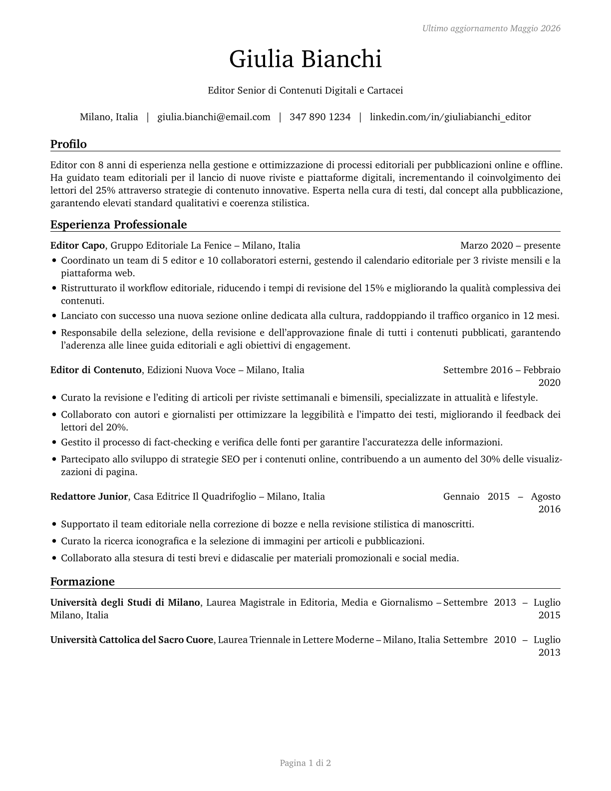 Editors CV in Italian — page 1